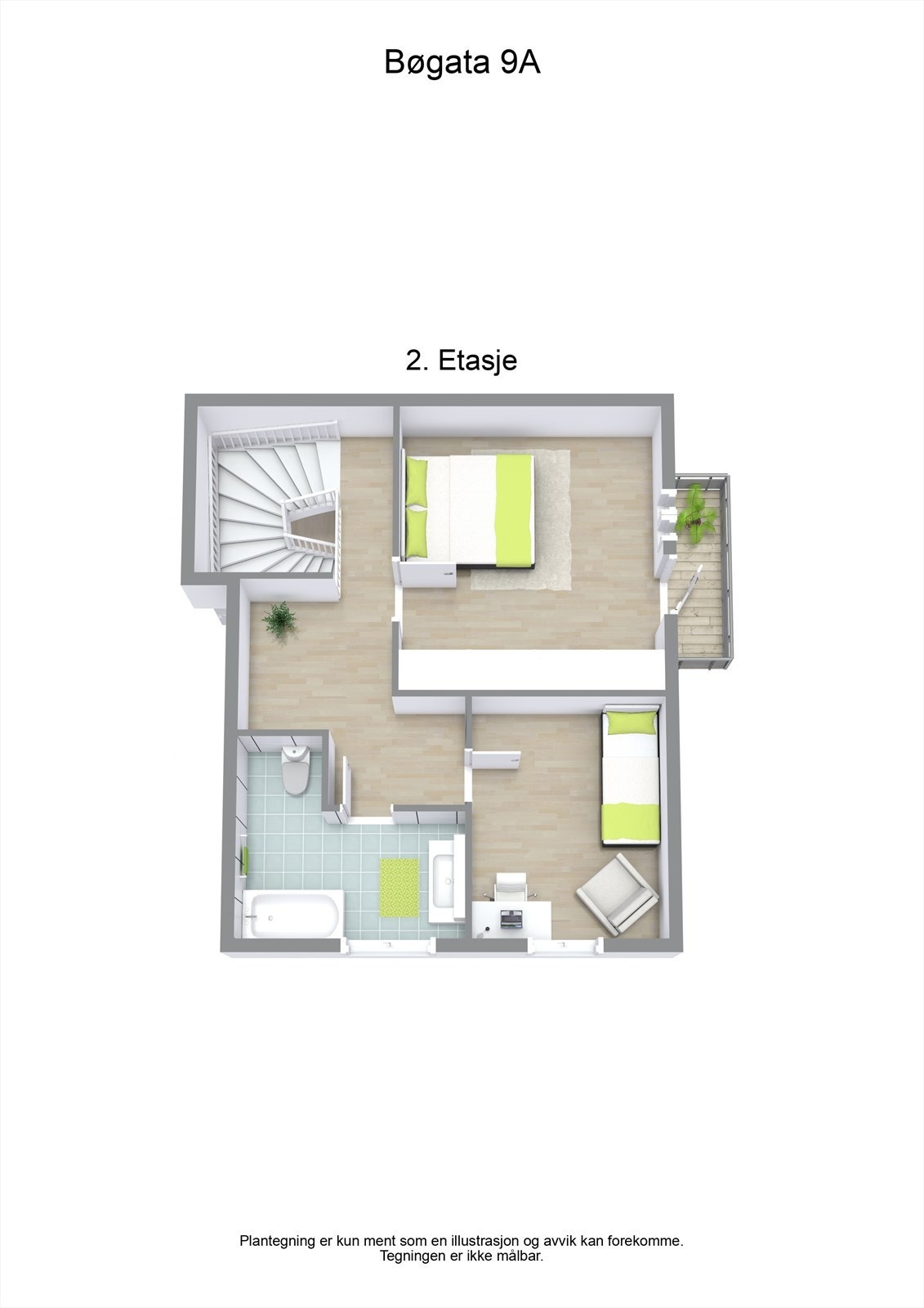3 D plantegning 2. etasje/loft Galleribilde