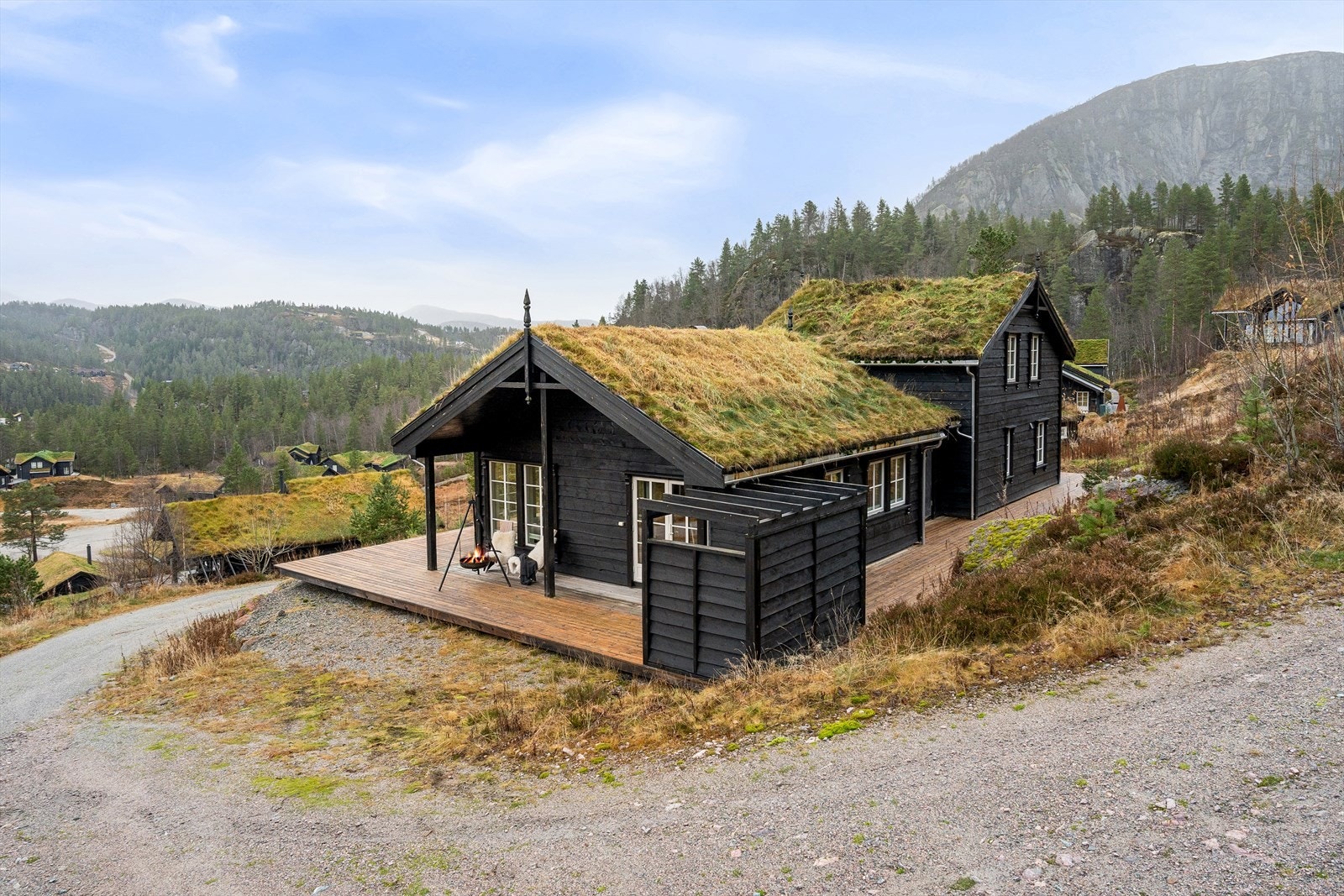 På feltet er det en stor felles parkeringsplass. Oppmerket med påle og strøm for elbil-lader (lader ikke montert). Det er mulighet for enkel av- og pålessing ved hytten. Galleribilde
