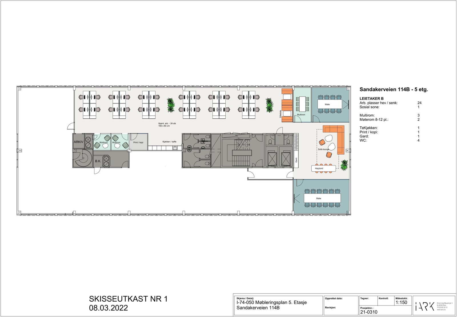 Leieobjekt 416 kvm BTA - eksempel møbleringsplan Galleribilde