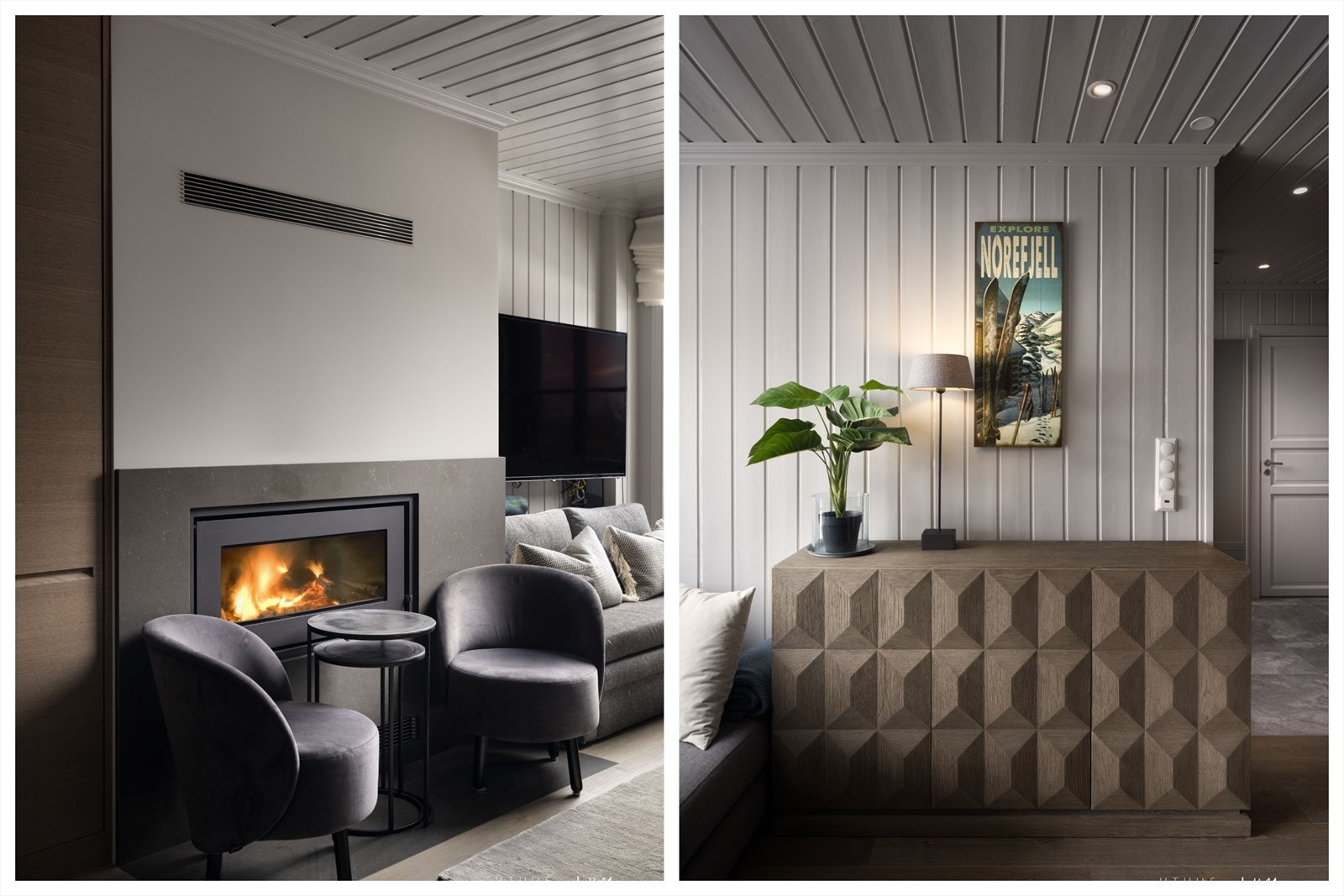 Leiligheten har elementpipe, og en lekker kamin. Galleribilde