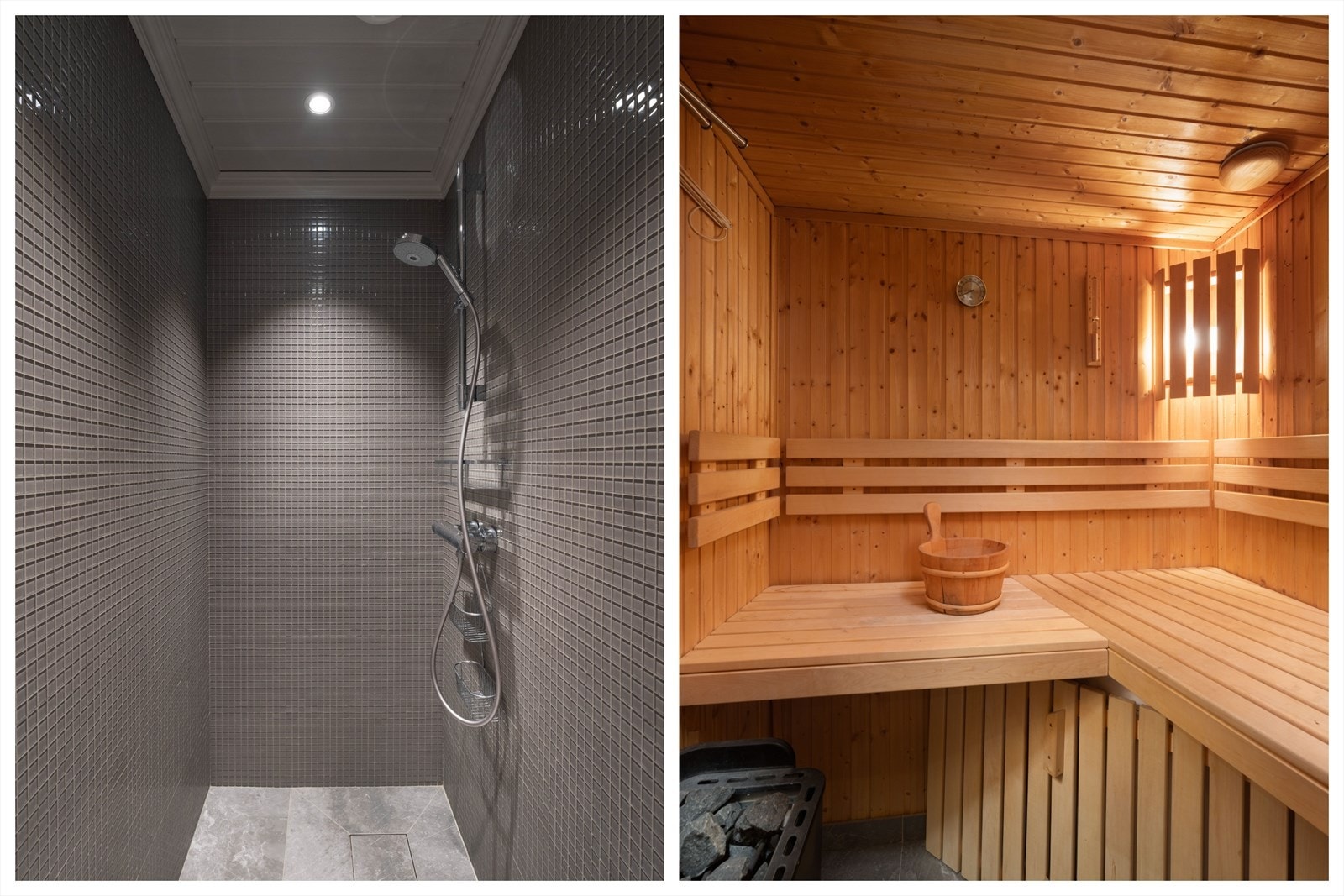 Leiligheten har en badstue i tilknytning til badet. Galleribilde