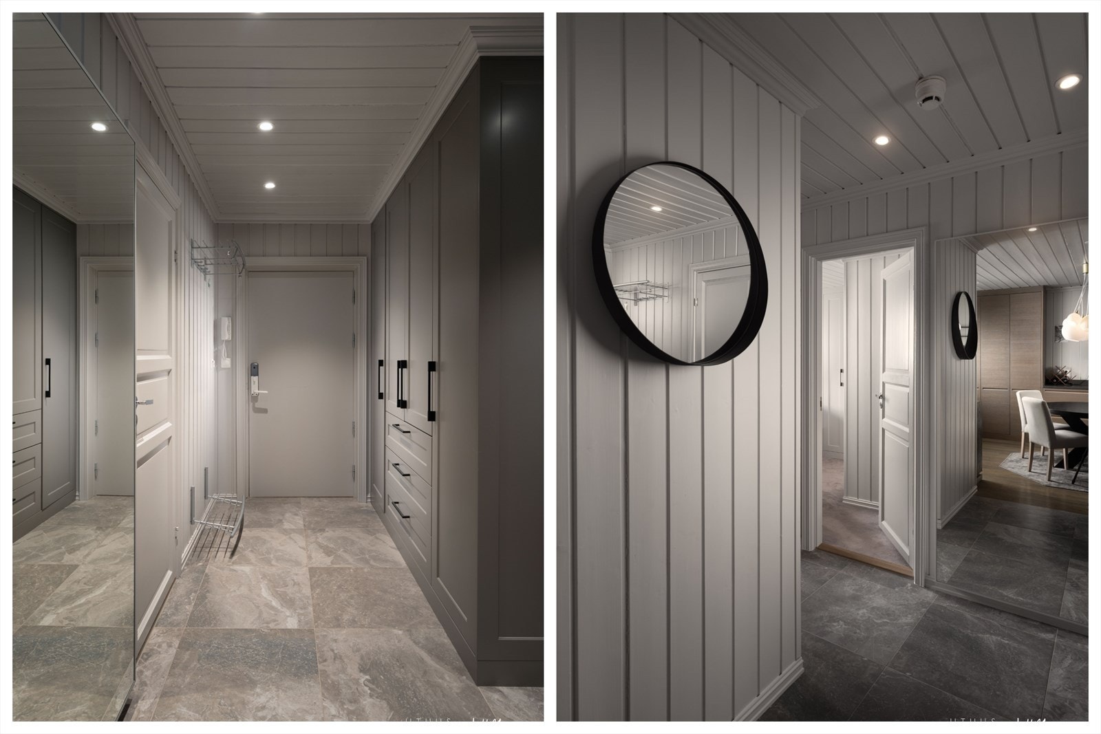 Gang med rikelig med klesoppbevaring i garderobeskap. Galleribilde