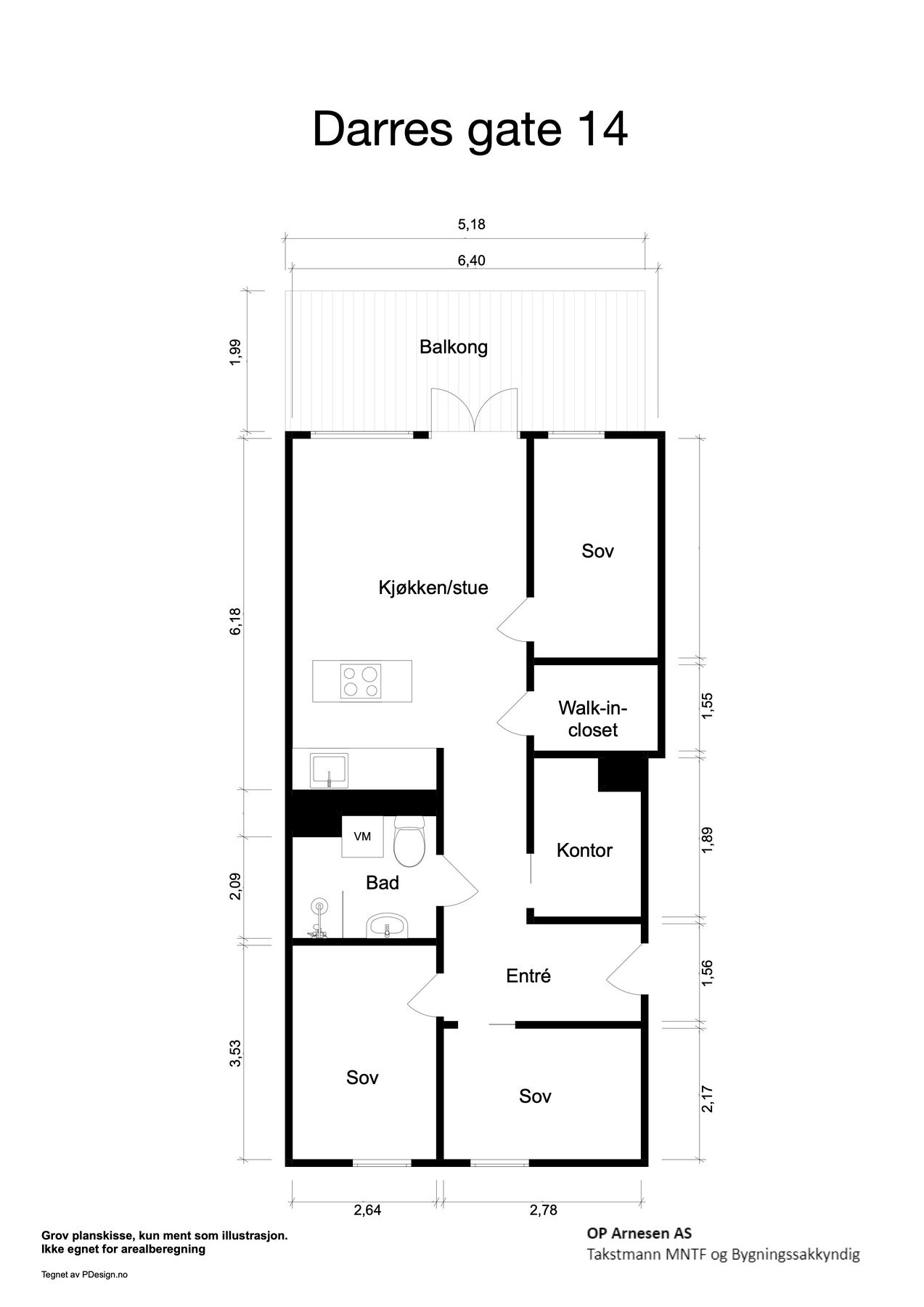 Opprinnelig, godkjent planløsning med 3 soverom. Galleribilde