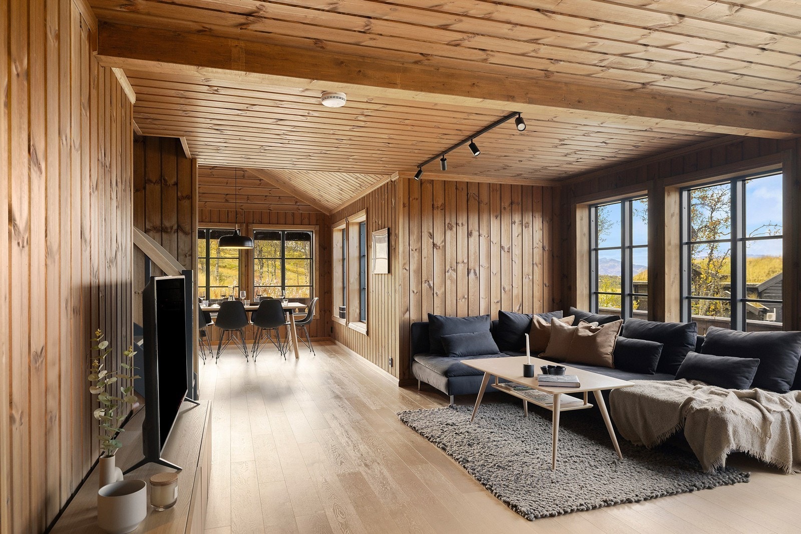 Stue og kjøkken i en delvis og praktisk løsning Galleribilde