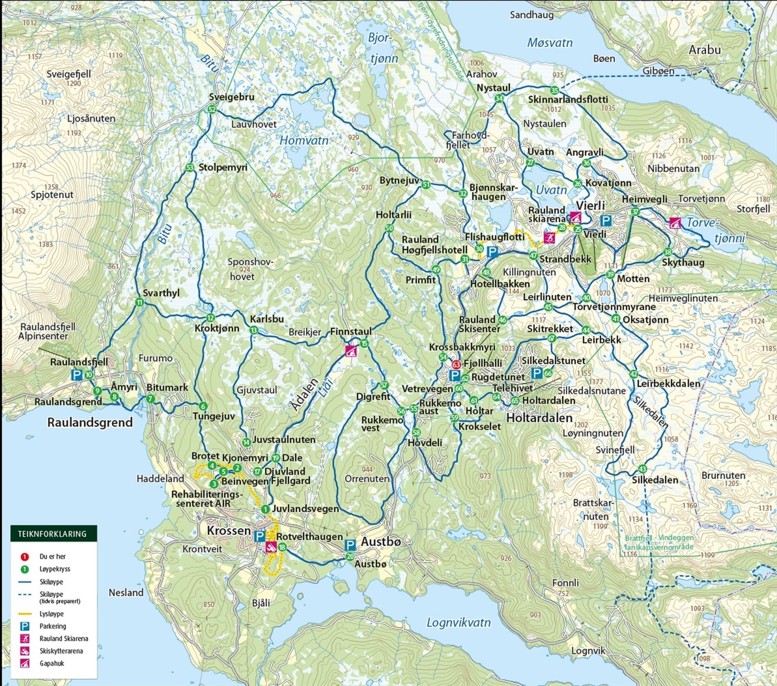 Løypekart over Rauland. Hentet fra www.visitrauland.com Galleribilde