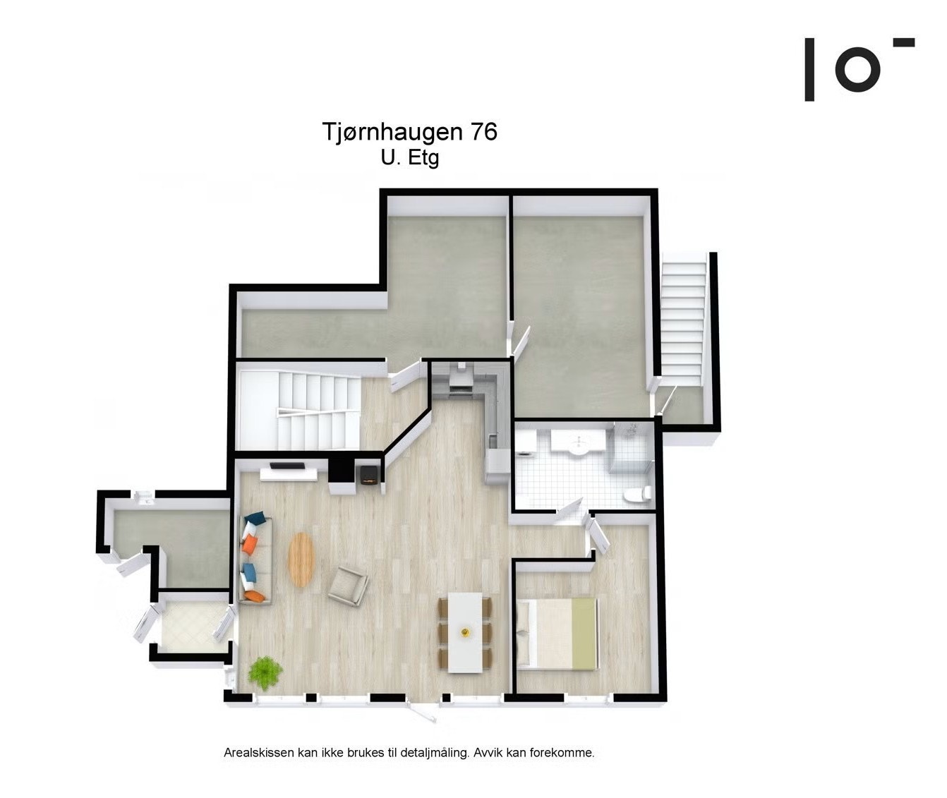 - Planløsning av underetasjen før påbegynt renovering. Dette gir ikke et representativt bilde av virkeligheten (utleiedelen er ikke berørt av renoveringsarbeidet) - Galleribilde