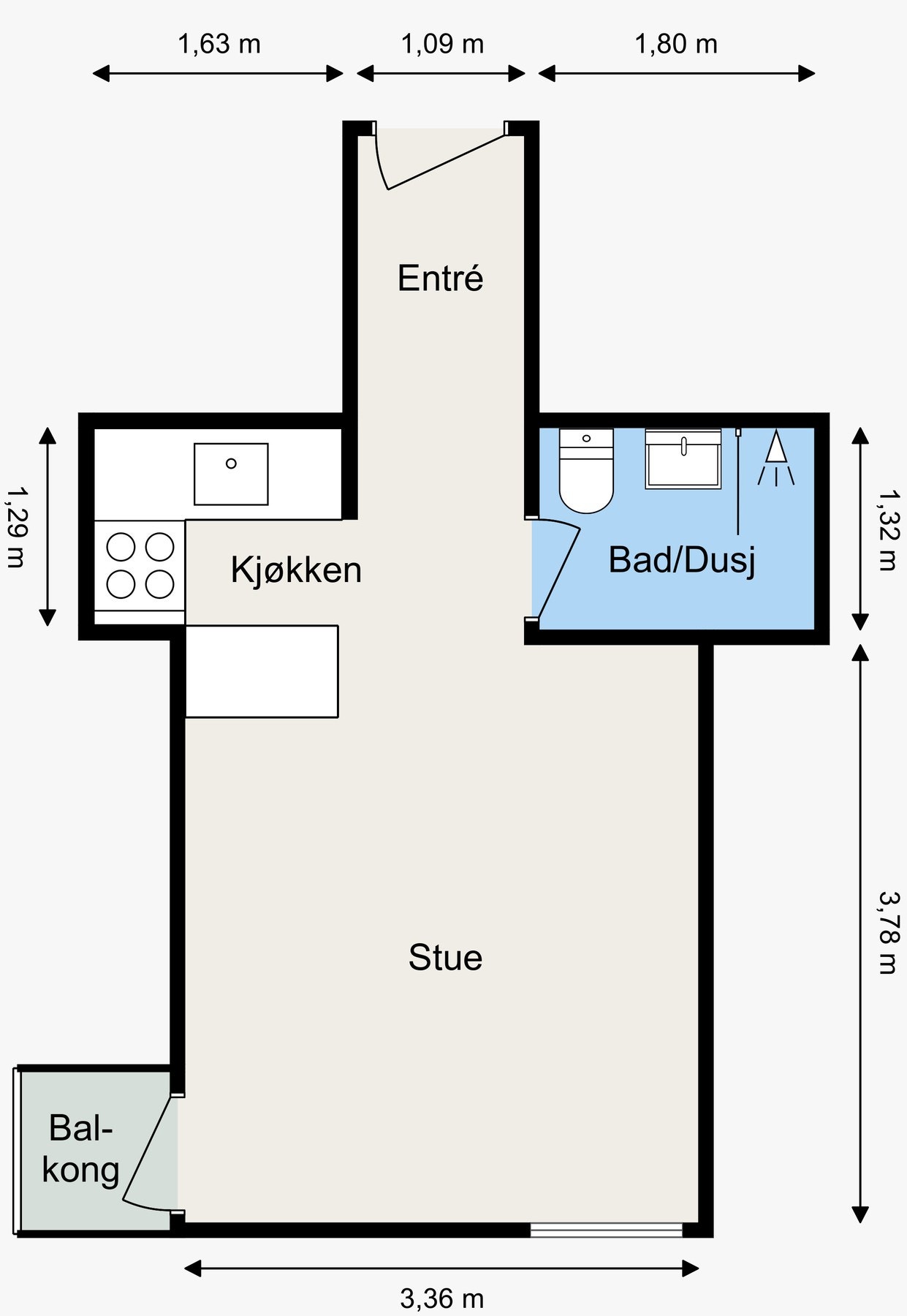 Plantegning. I tillegg disp. leiligheten en kjellerbod på ca. 3 m2. Galleribilde