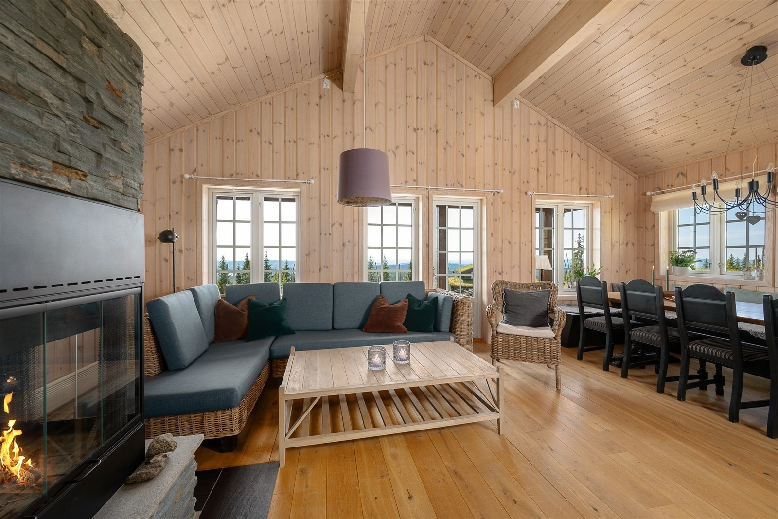 Hytta har en gjennomført og helhetlig stil og fremstår godt vedlikeholdt og uten nevneverdig bruksslitasje. Galleribilde