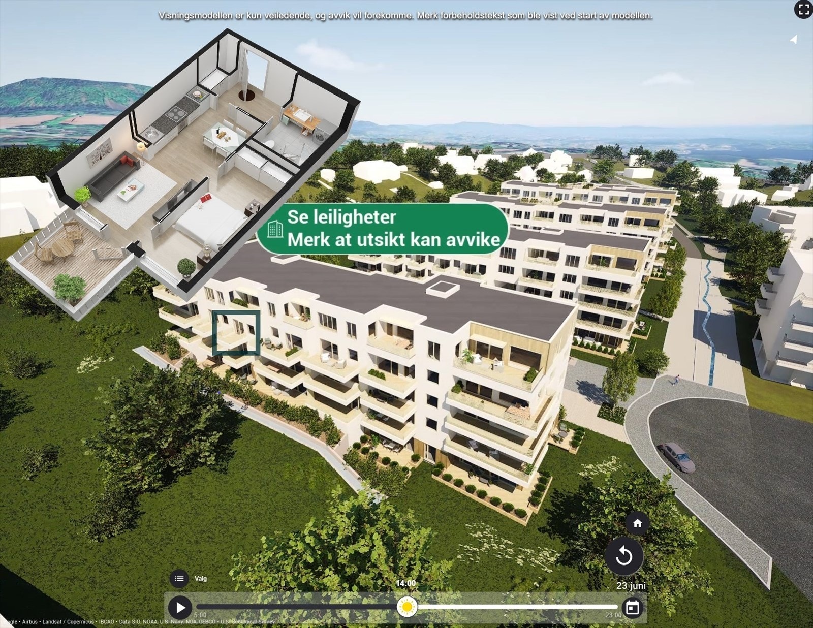 2-roms i 4. etg. m/ca. 6 kvm balkong. Omtrentlig plassering. Galleribilde