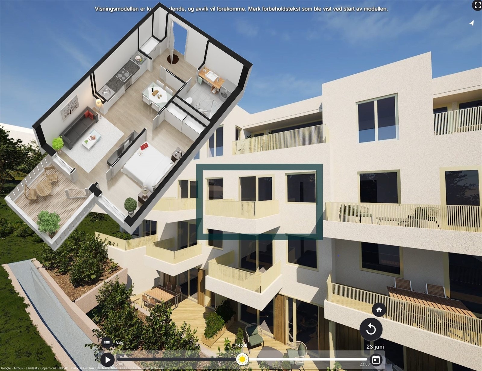 2-roms i 4. etg. m/ca. 6 kvm balkong. Omtrentlig plassering. Galleribilde