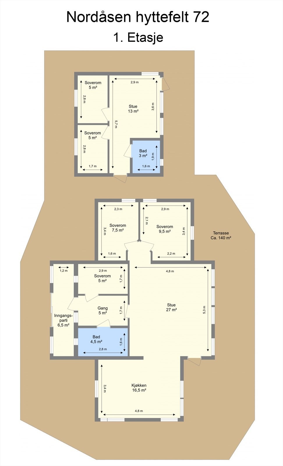 Planskisse hytte og anneks. Galleribilde