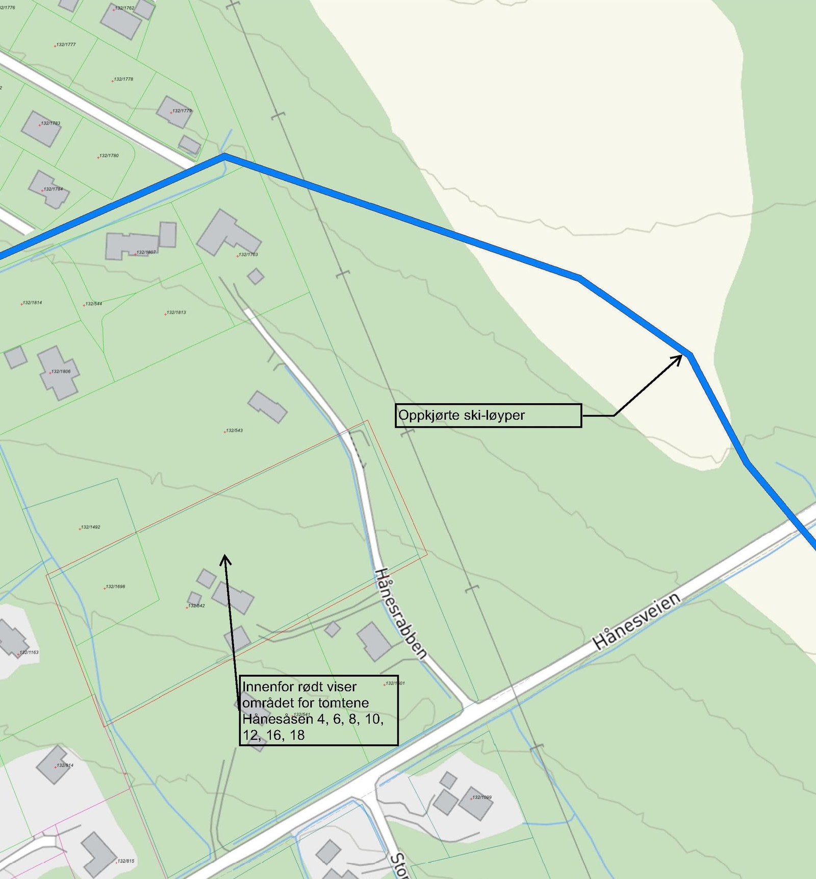 Ski-løype trase rett forbi tomtene Galleribilde