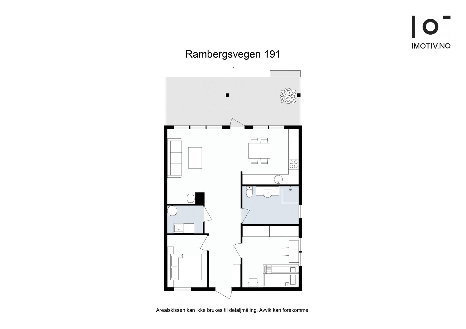 Stue/kjøkken 31,7 m², gang 9,1 m², bad 6,1 m², soverom 11,7 m², soverom 7,4 m², bod/teknisk rom 3,1 m² Galleribilde