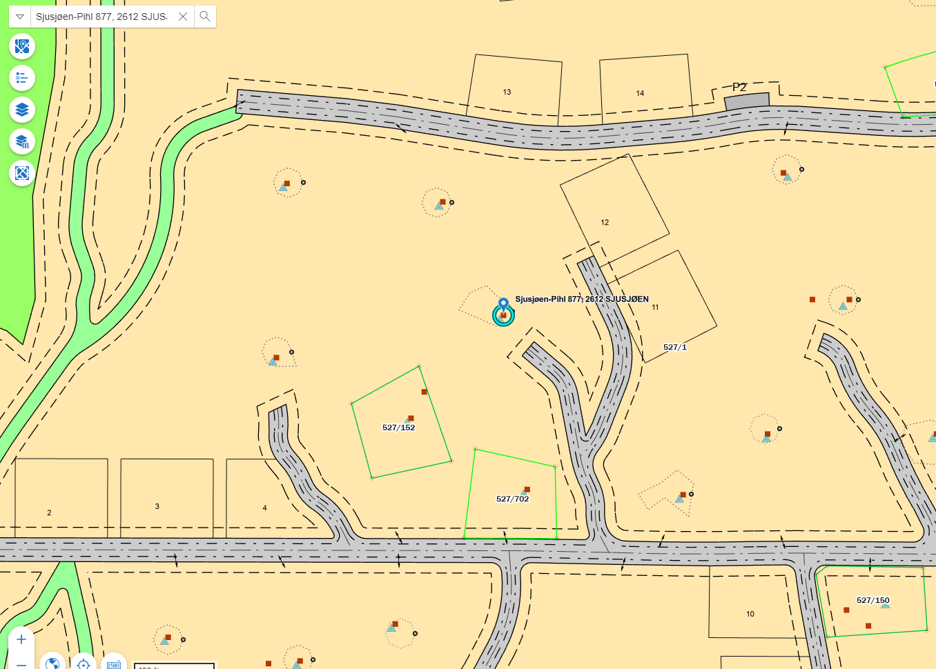 Skisse som viser regulerte tomter rundt hytta. Ih.h.t. utbygging iKroksjølia. Galleribilde