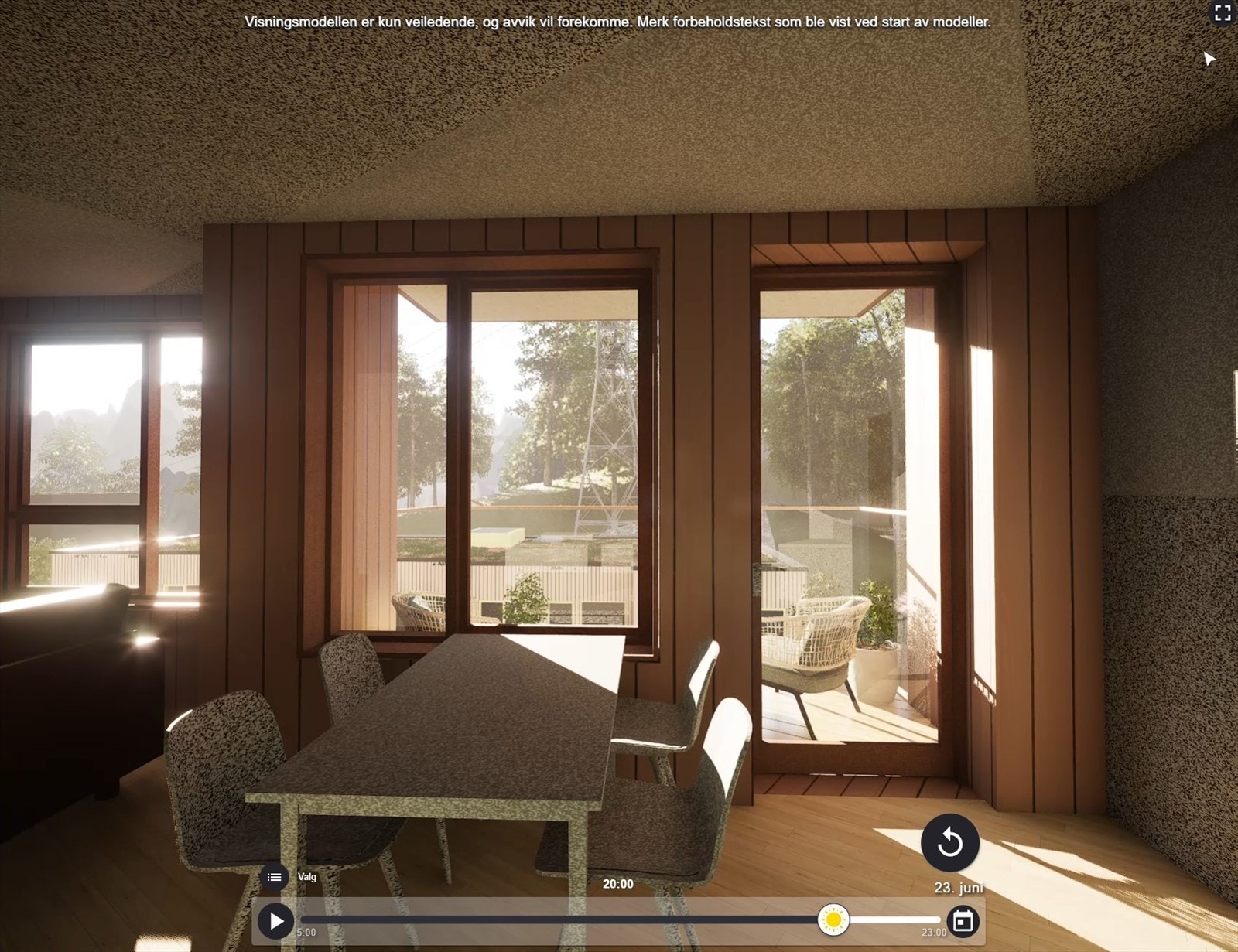 Stue m. plass til sittegruppe og spisestuebord. Galleribilde