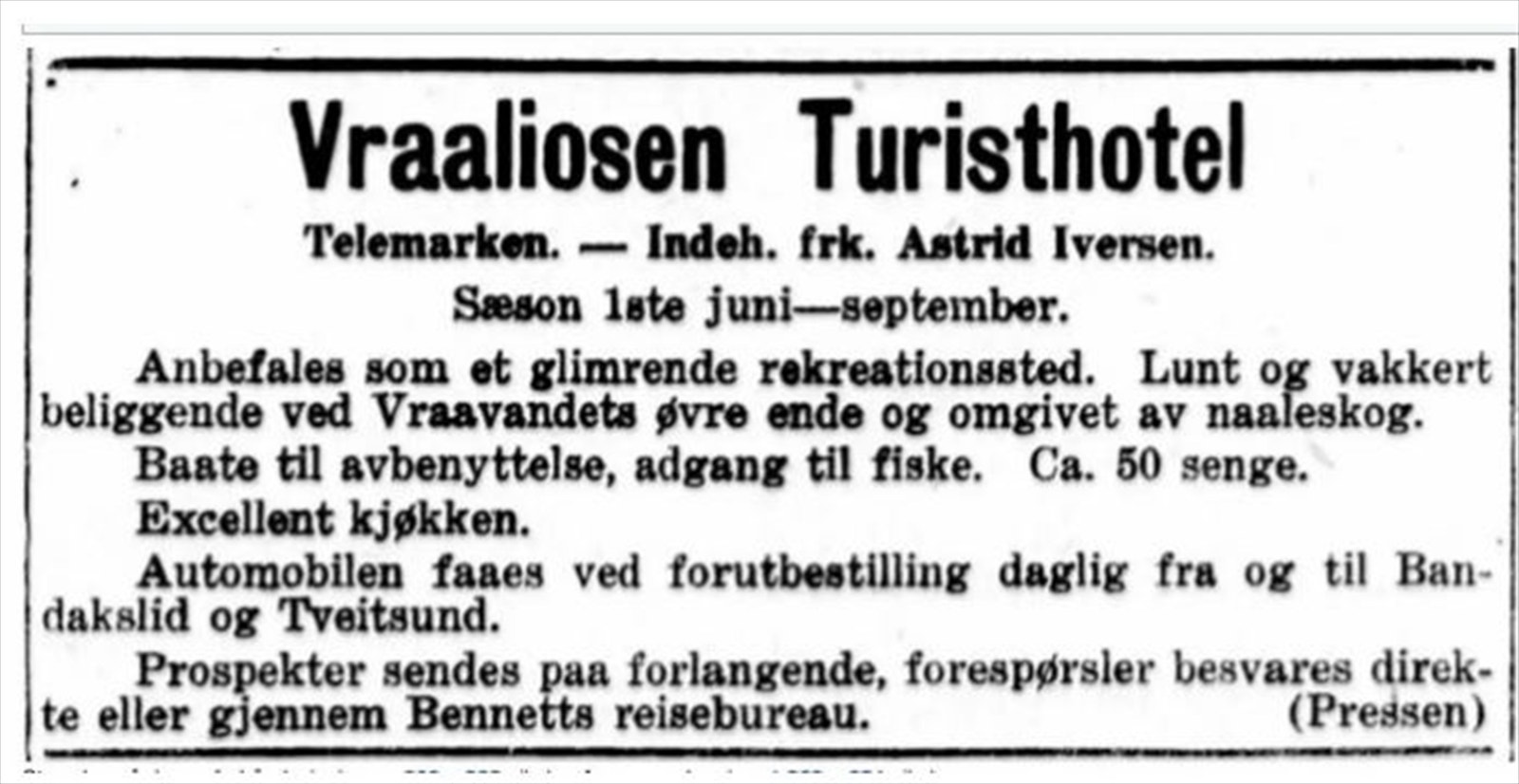Annonse frå Aftenposten 13. juni 1919 Galleribilde