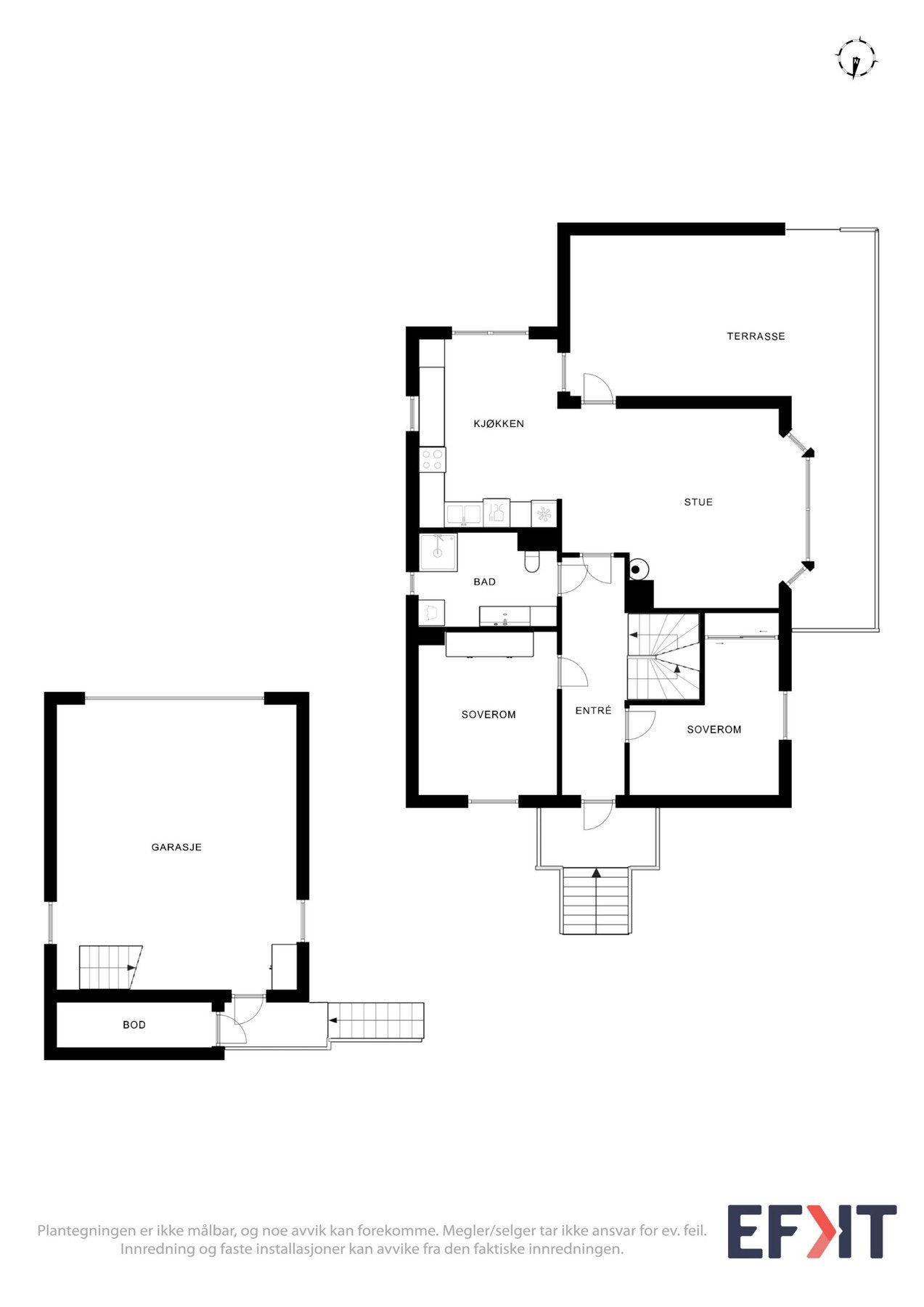 Plantegning som viser boligens 1.etasje. Galleribilde