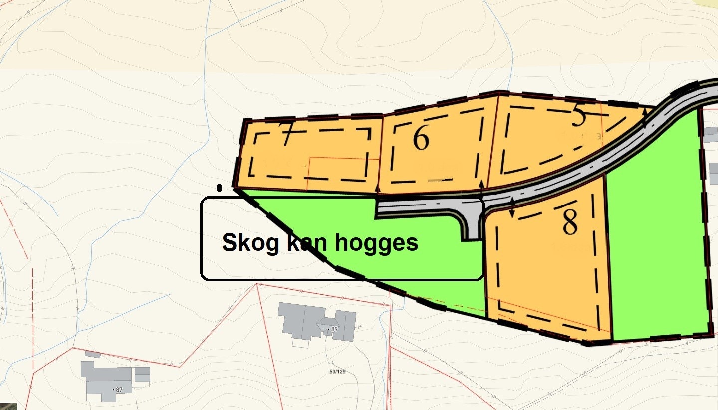 tomtekart Hagenstølen m/ nabotomter. røde linjer = tomtegrenser Galleribilde