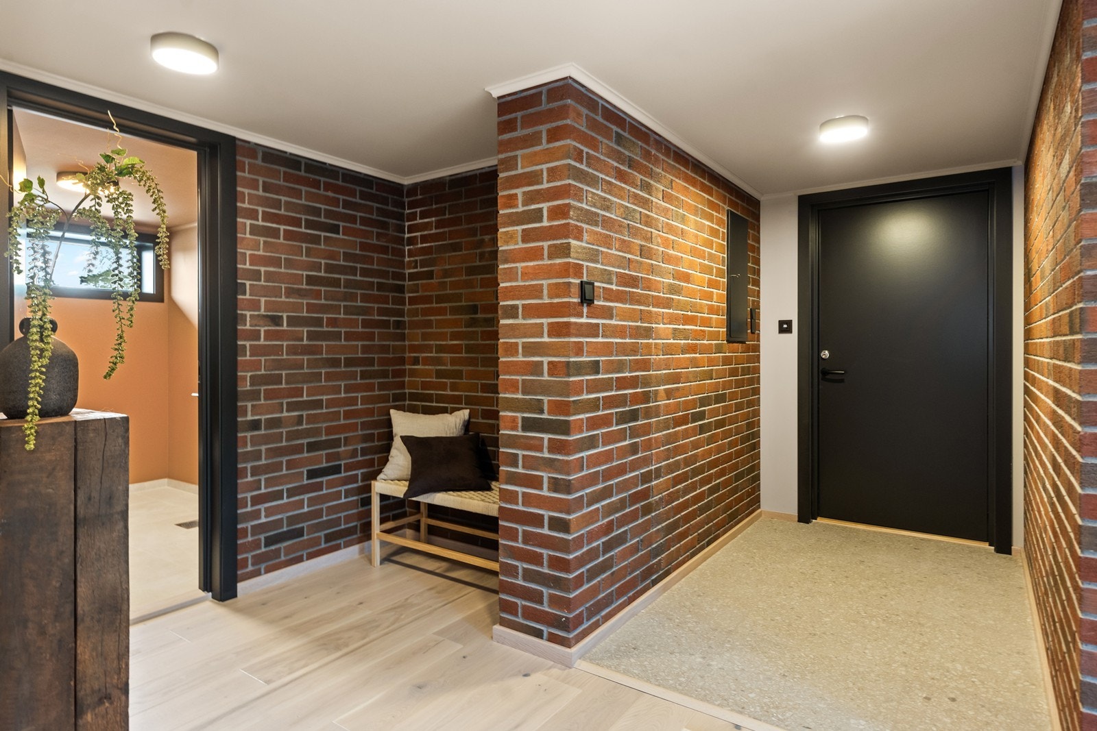 Inngangsparti og gang med plass til garderobe og adkomst til vaskerom. Galleribilde