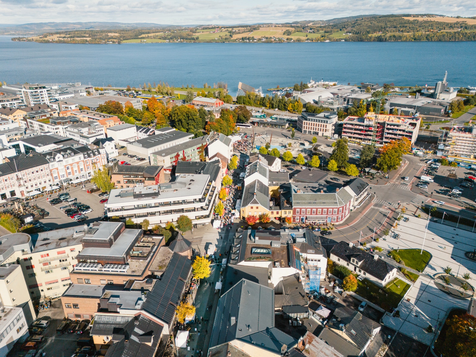 Gjøvik sentrum dronefoto. Foto Gjøvik Kommune Galleribilde