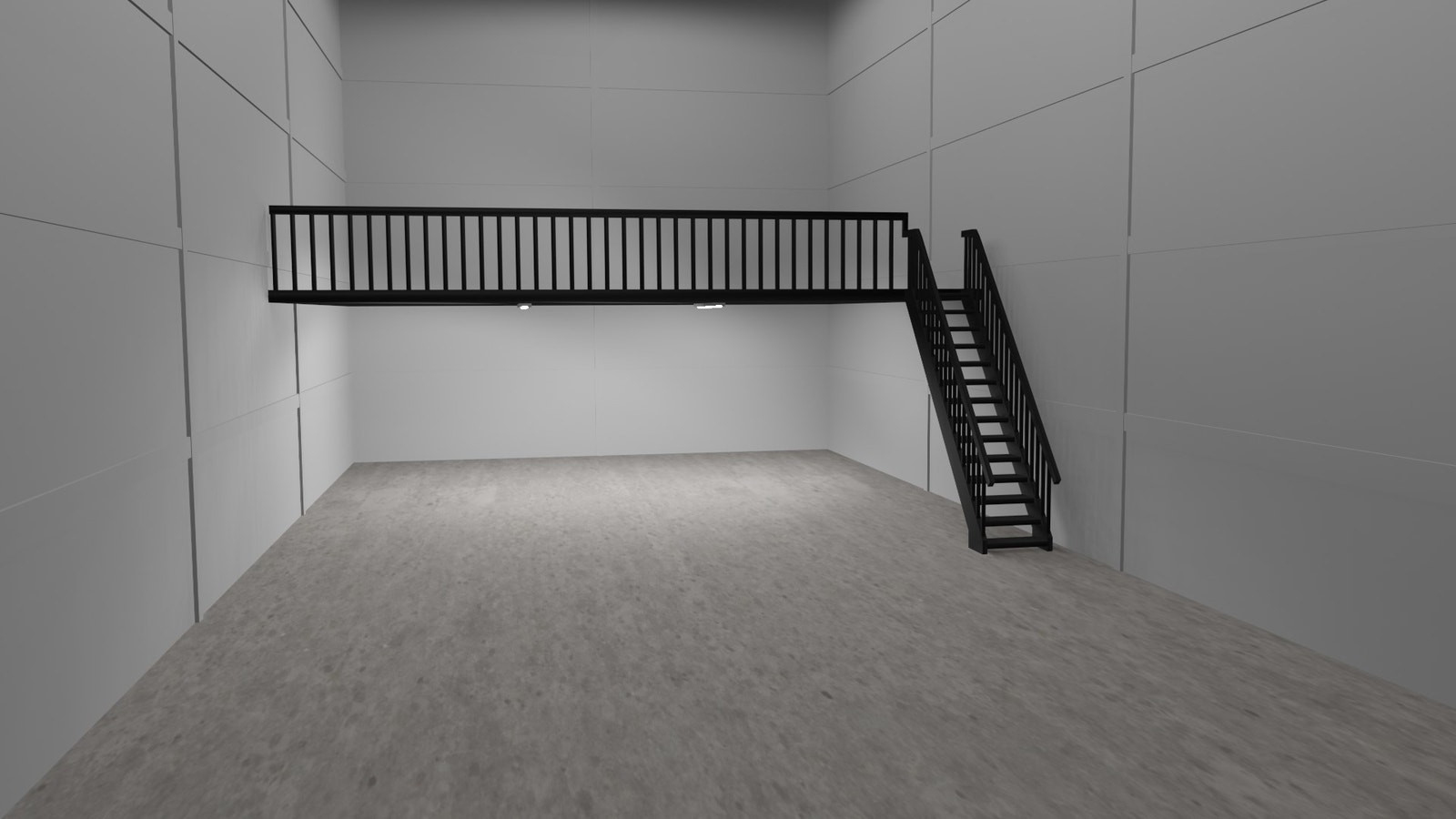 Illustrasjon; innvendig med mesanin. Lagerbodene leveres ikke med mesanin som standard. Galleribilde