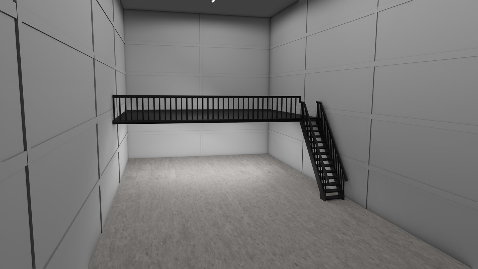 Illustrasjon; innvendig med mesanin. Lagerbodene leveres ikke med mesanin som standard. Galleribilde