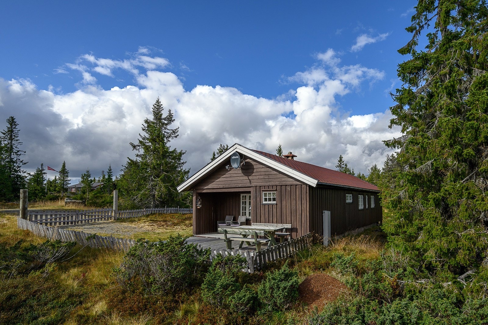Hytta har helårsvei og strøm. Enkel adkomst fra det interne veinettet. Det er mulig å koble seg på offentlig vann-og avløpsledninger. Galleribilde