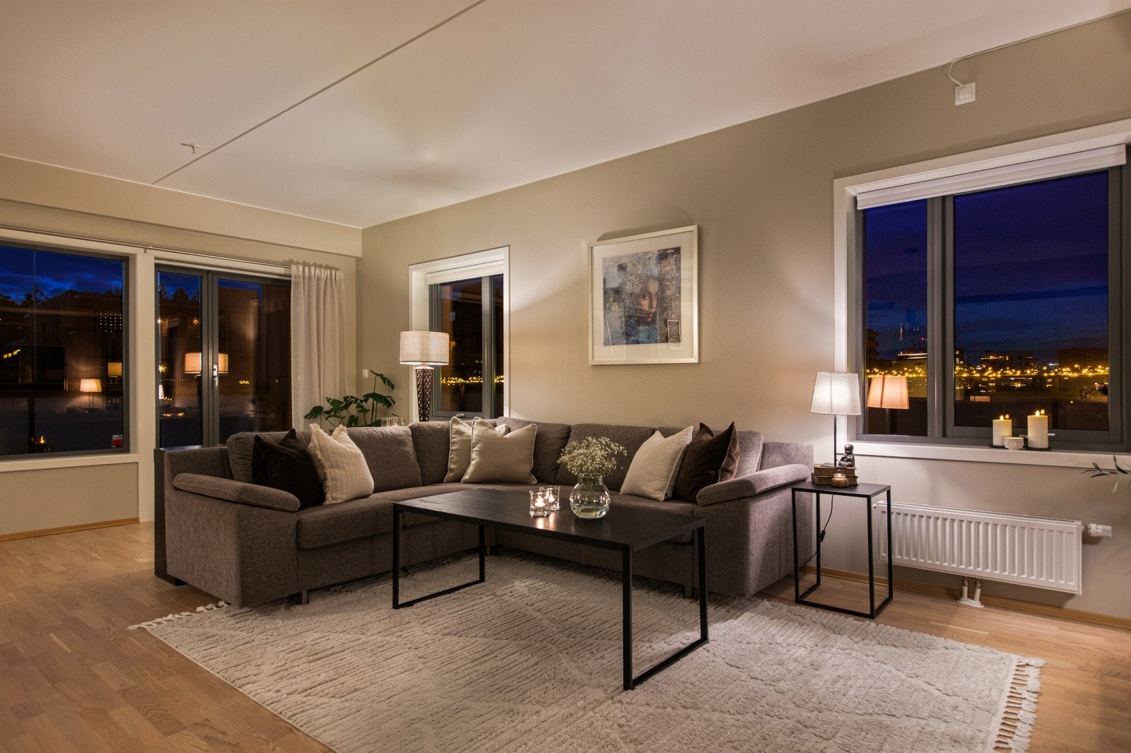 Det er god plass til sofagruppe med tilhørende møblement. Galleribilde