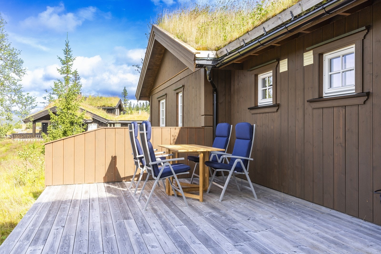 En flott forlengelse av allrommet på sommerstid, og en fin skjermet sitteplass året gjennom. Galleribilde