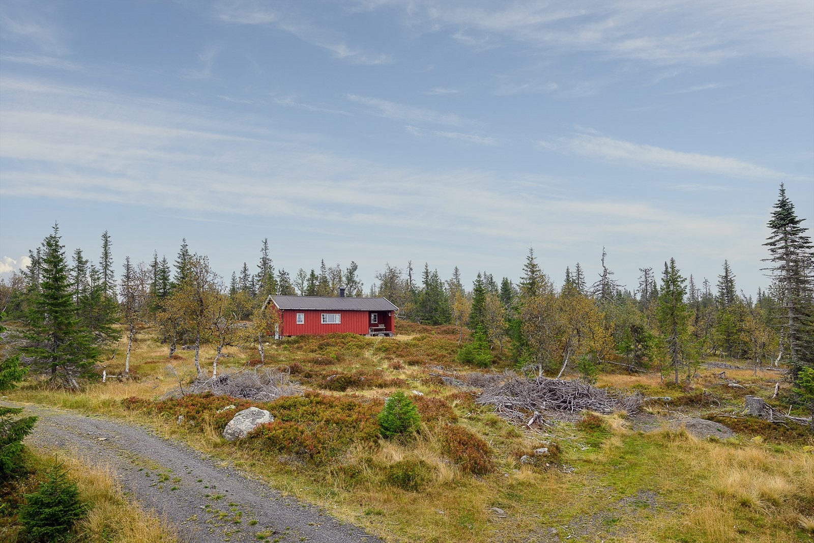 Hytta ligger langs en blindvei og det er forholdvis liten trafikk i området. Galleribilde