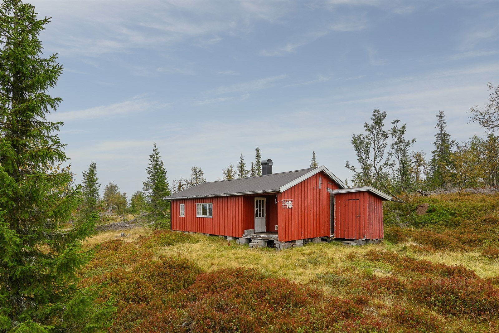 Eiendommen består av hytte og utedo. Galleribilde