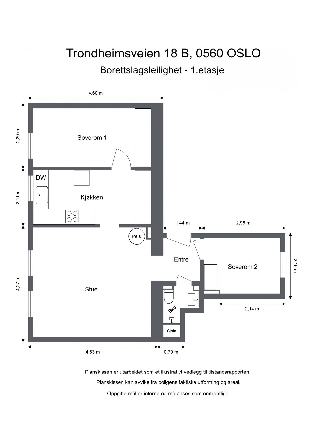 Leiligheten har en praktisk planløsning og ligger i en høy 1. etasje. Det er godt med lagringsplass i lofts- og kjellerbod på hhv. 8 m² og 7 m². Galleribilde