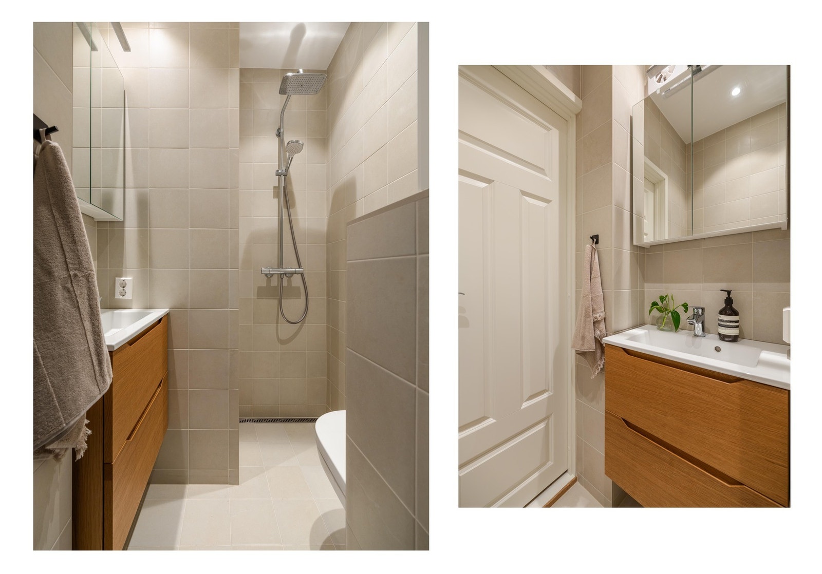 Leiligheten har et svært delikat baderom fra 2023 som ble renovert av fagfolk. Dokumentasjon foreligger. I gulvet er det lune varmekabler og i taket downlights for god belysning. Galleribilde