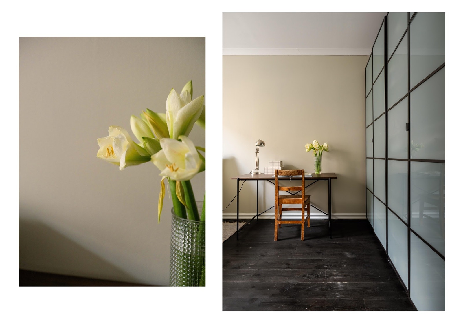 Perfekt for hjemmekontor! Også her er overflater holdt i lyse og moderne fargetoner. Galleribilde