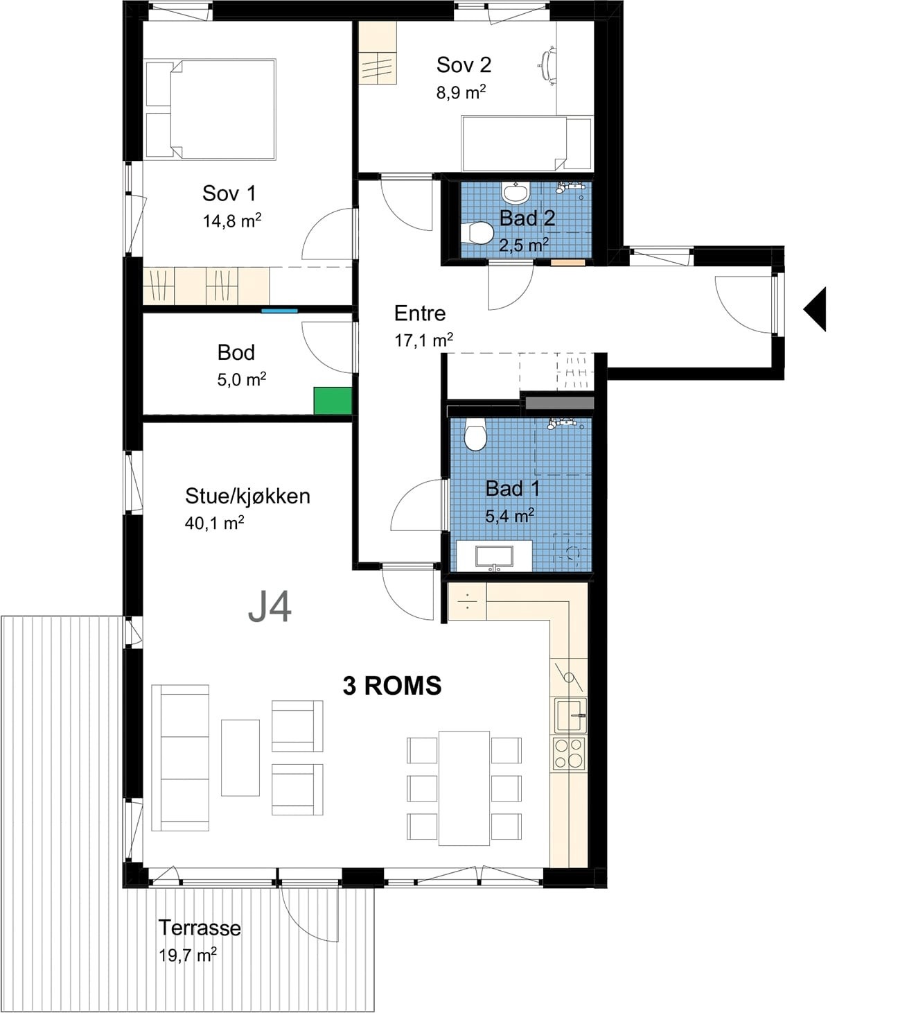 Stor flott endeleilighet med markterrasse | enkelt og praktisk med adkomst fra terrassen og rett ut i de frodige grønne fellesområdene Galleribilde