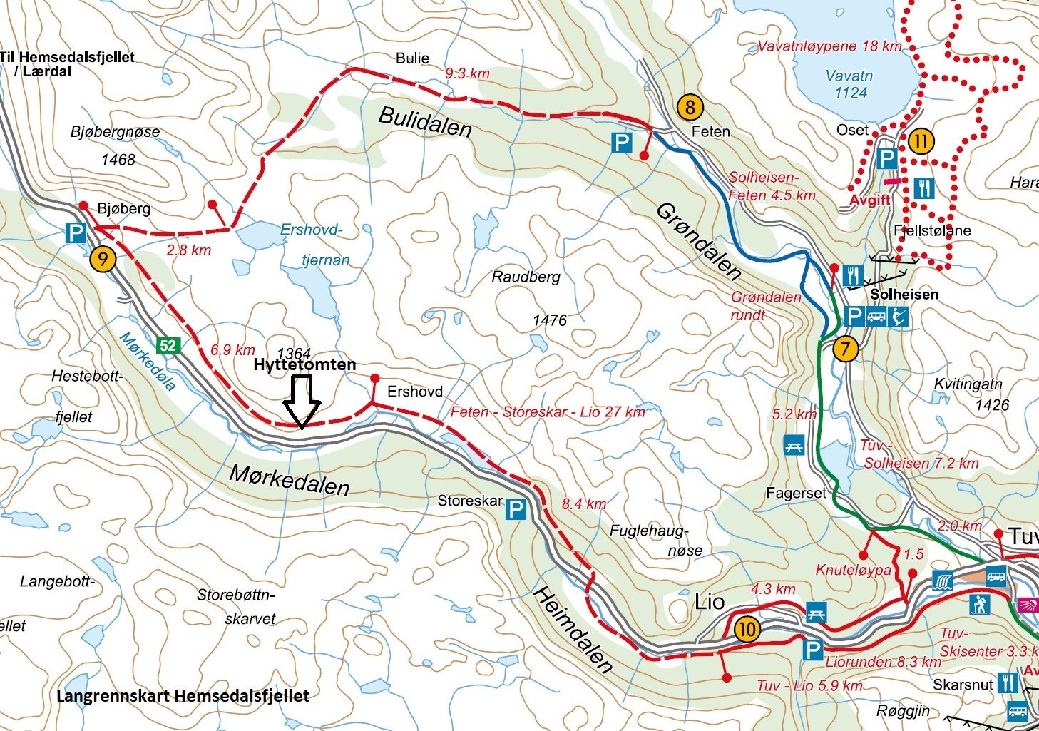Langrennskart over Hemsedalsfjellet Galleribilde