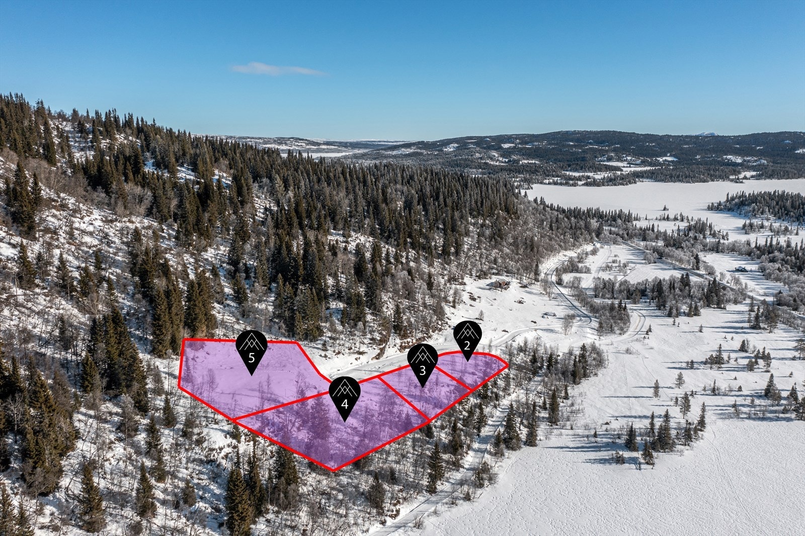 Tomter i forskjellige størrelser.
TOMT NR 2: 3 600 000,-
TOMT NR 3: 3 500 000,-
TOMT NR 4: 3 650 000,-
TOMT NR 5: 3 750 000,- Galleribilde