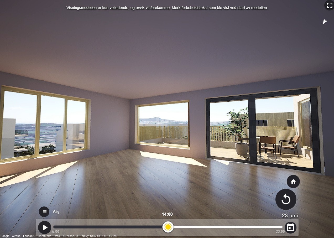 Endeleilighet m/ stue som har lys fra to sider. Galleribilde