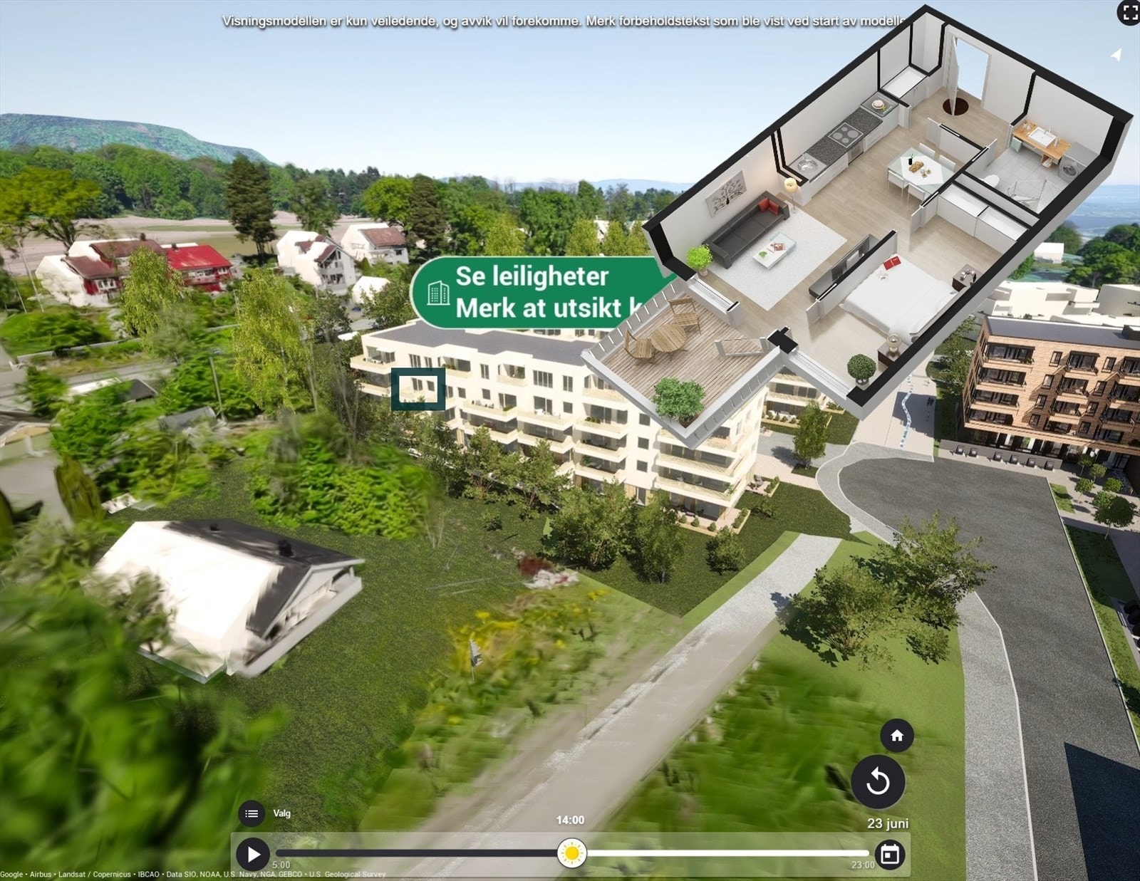 2-roms i 4. etg. m/ca. 6 kvm balkong. Omtrentlig plassering. Galleribilde