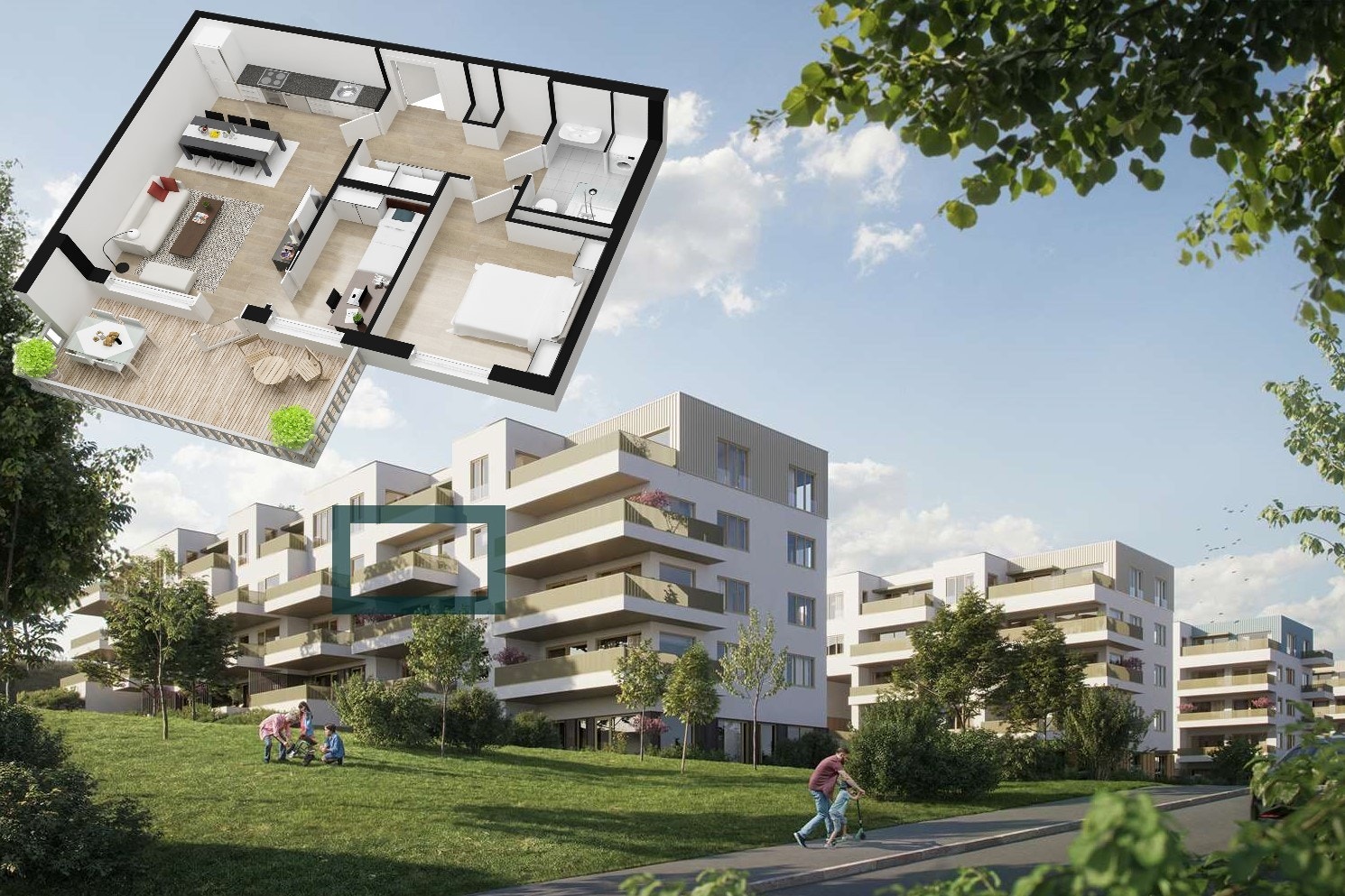 3-roms i 4. etg. m/ca. 13,5 kvm balkong. Omtrentlig plassering. Galleribilde