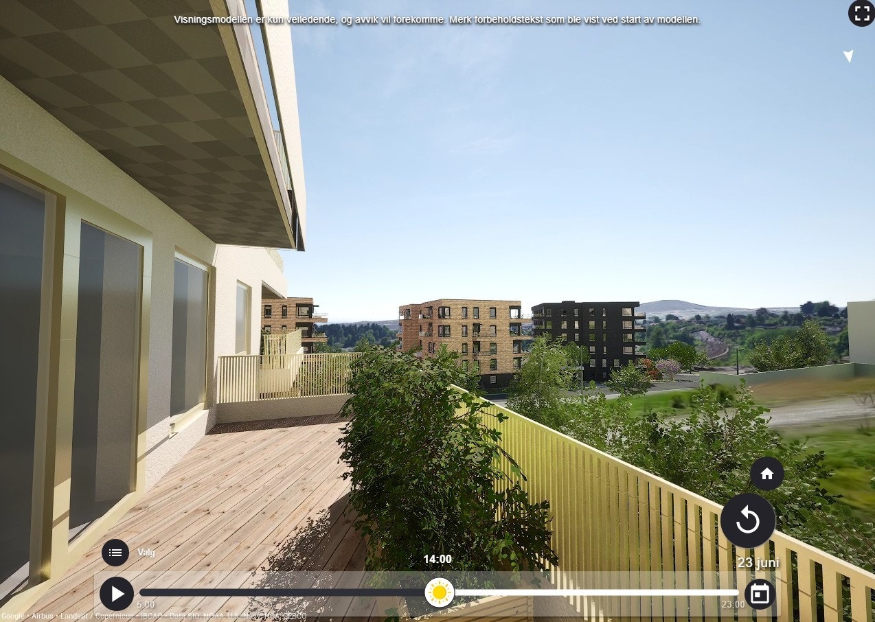 God intern beliggenhet i endebygget. Fint utsyn fra sydvestvendt balkong. Galleribilde