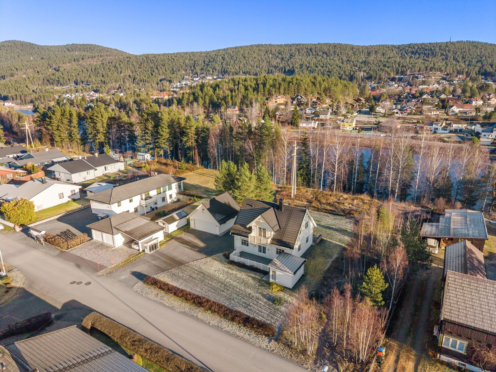 Romslig tomt med plen og noe beplantning. Galleribilde