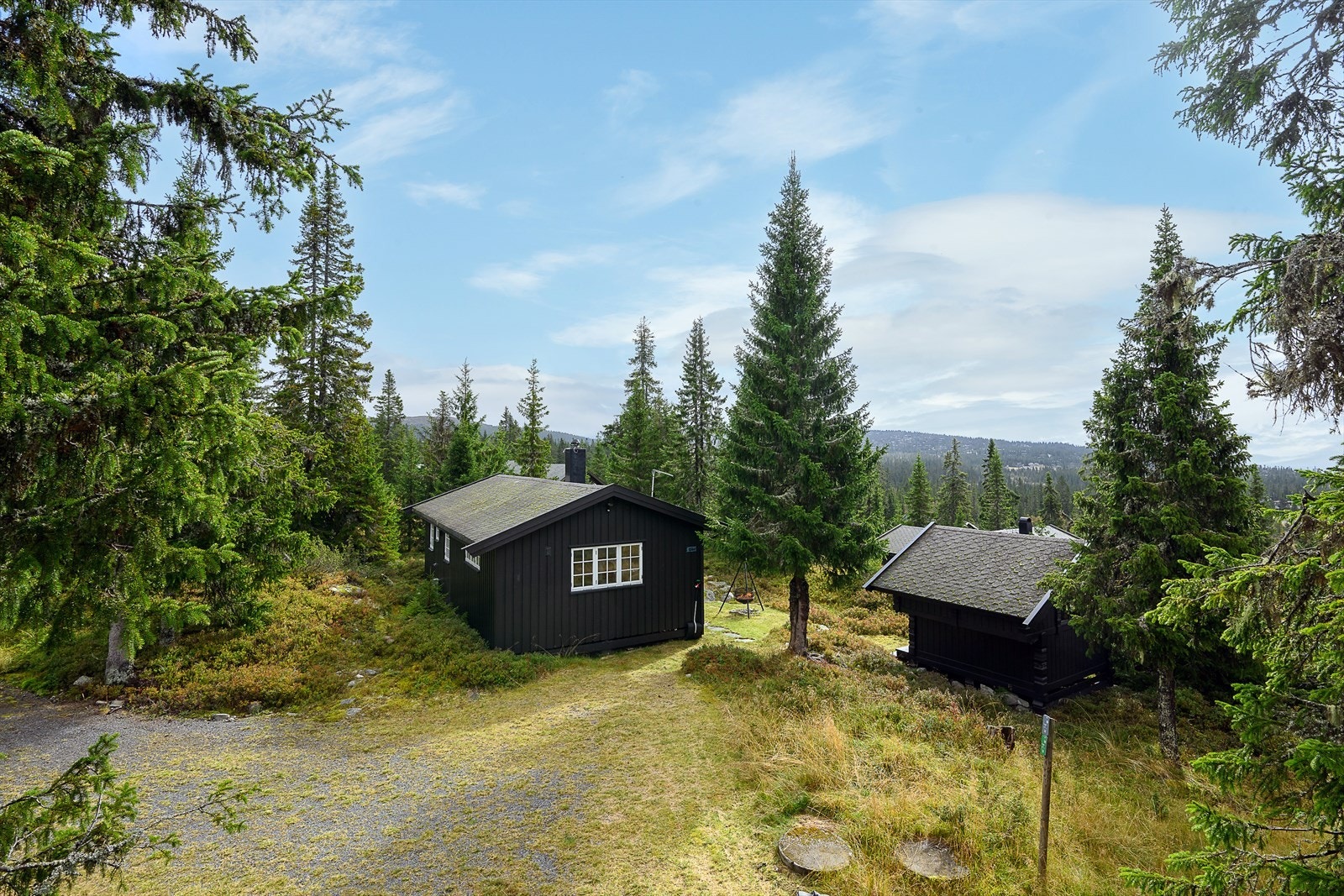 Hytta har helårsvei, strøm og innlagt offentlig vann og avløp. Biloppstillingsplass utenfor egen hytte. Galleribilde