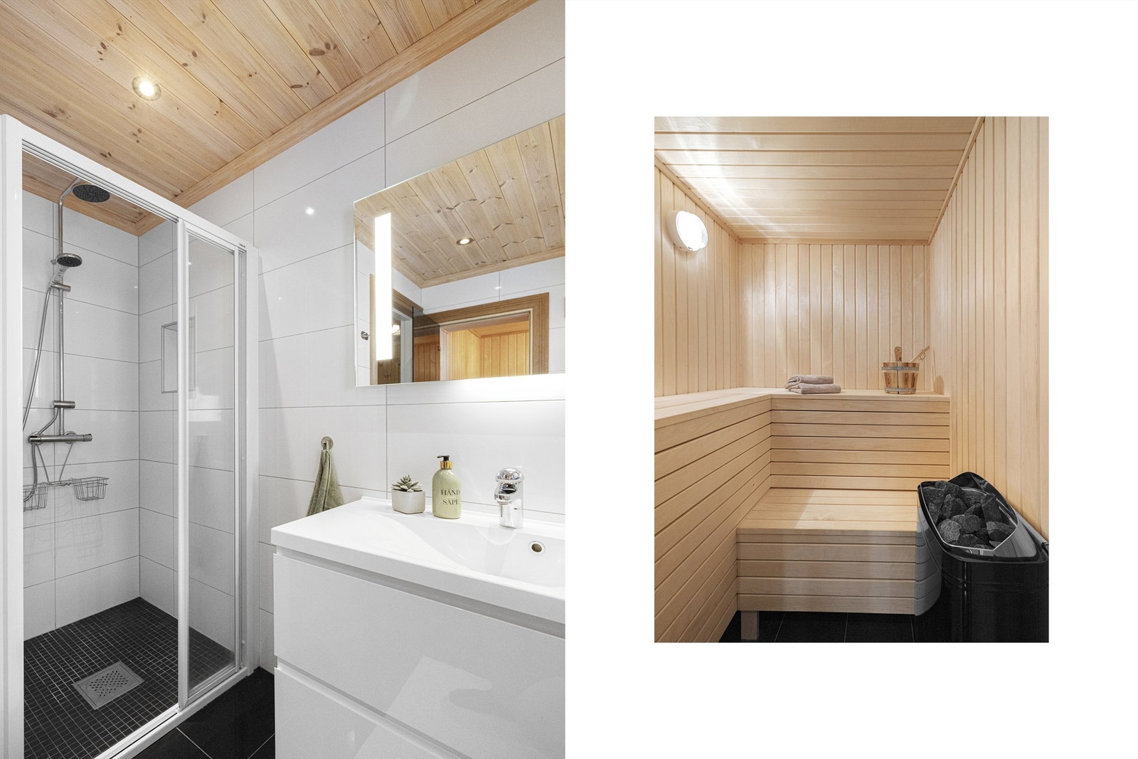 Bad 1. etg med badstue, wc, servantinnredning med skuffer og dusjnisje Galleribilde