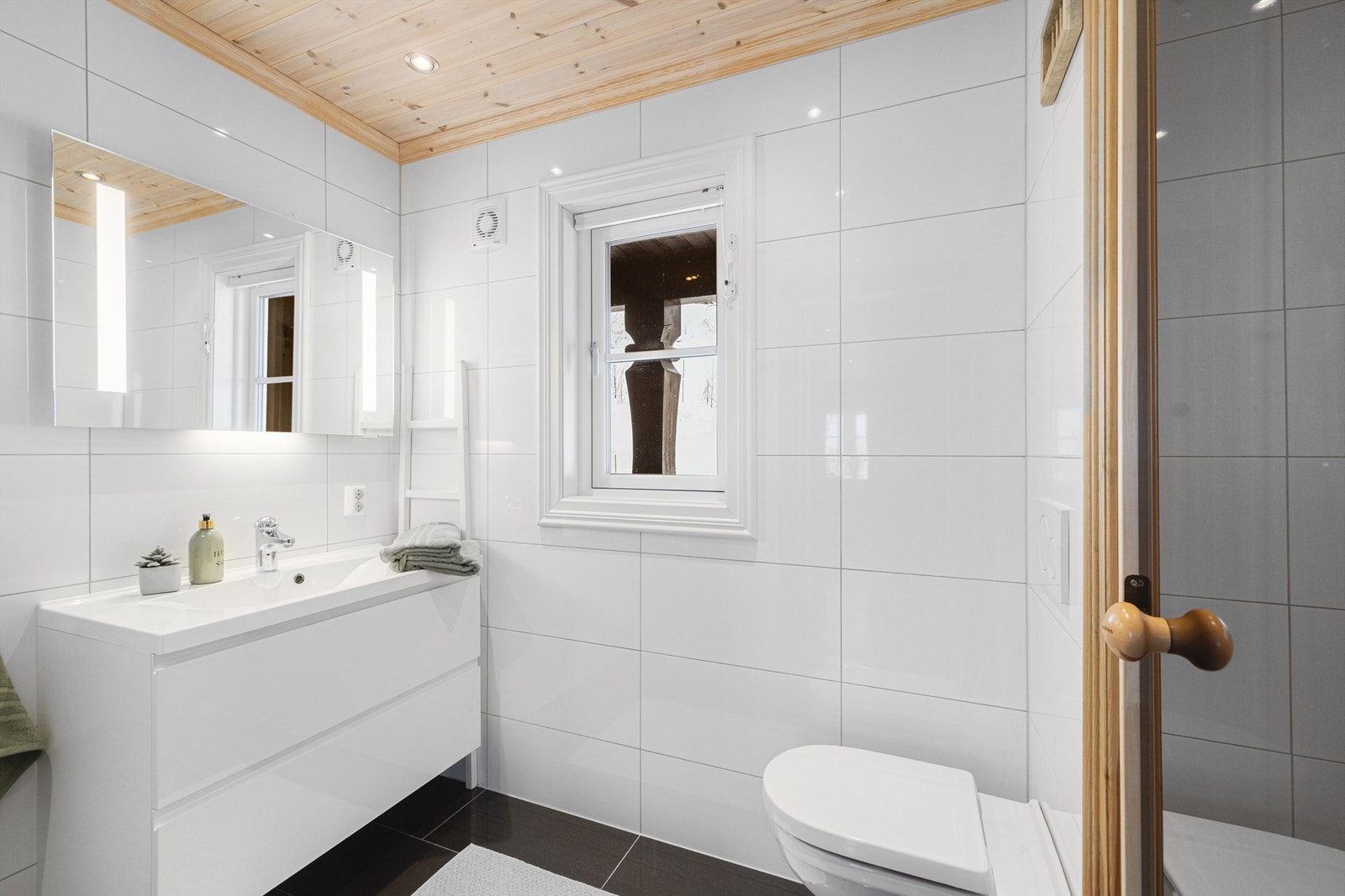 Bad 1. etg med badstue, wc, servantinnredning med skuffer og dusjnisje Galleribilde
