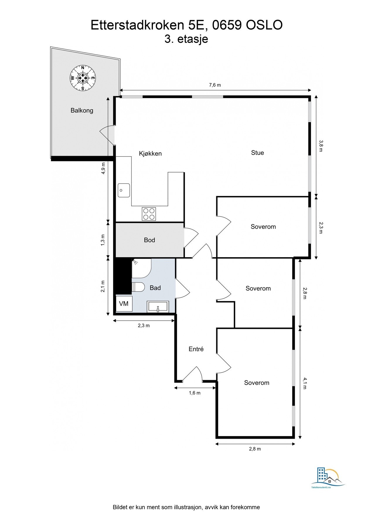 - Plantegning. Leiligheten disponerer en bod i kjeller på ca. 5kvm - Galleribilde
