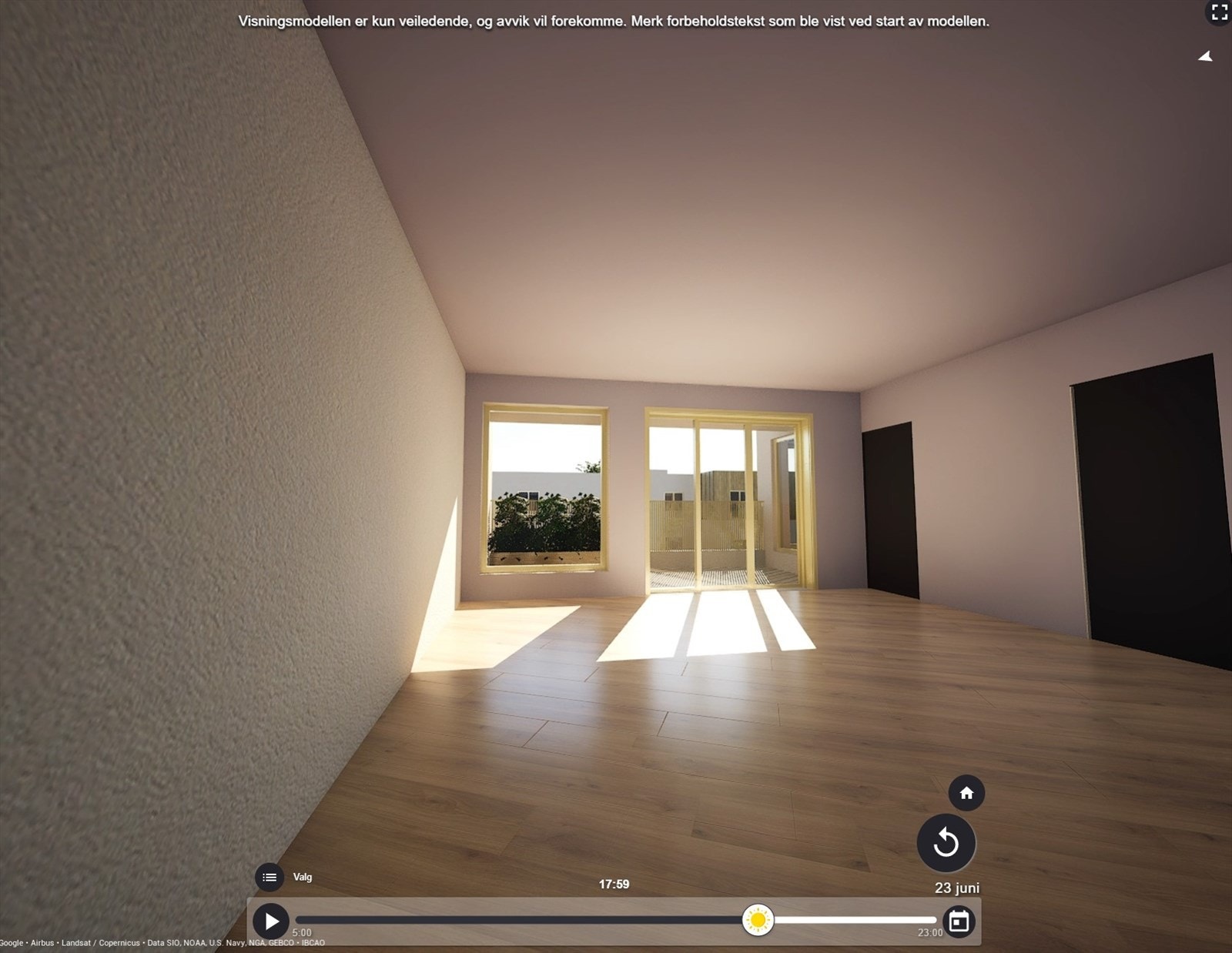 Romslig stue m/plass til sittegruppe og spisestuebord. Galleribilde