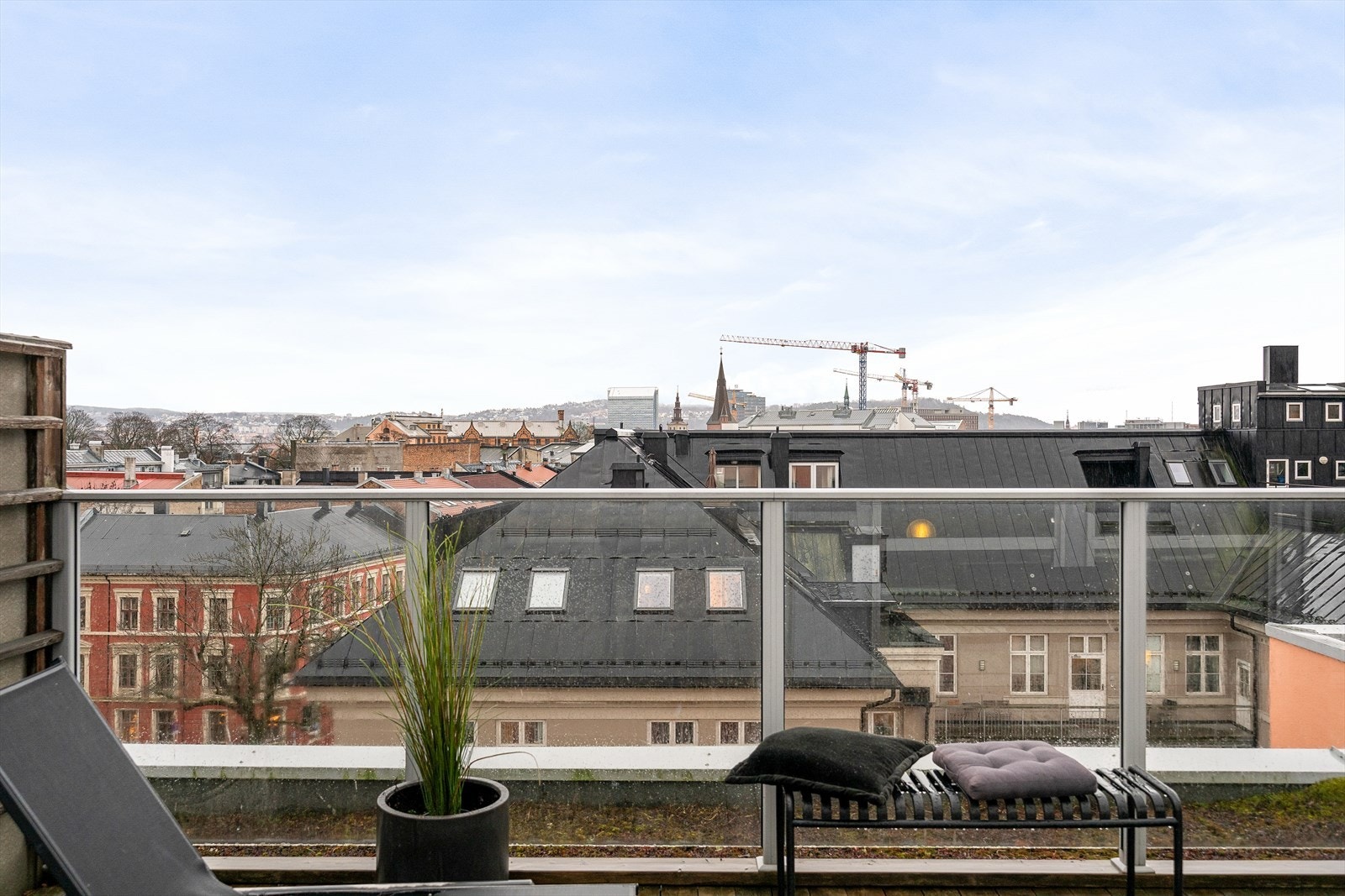Felles takterrasse med en åpen utsikt over nærområdet. Galleribilde