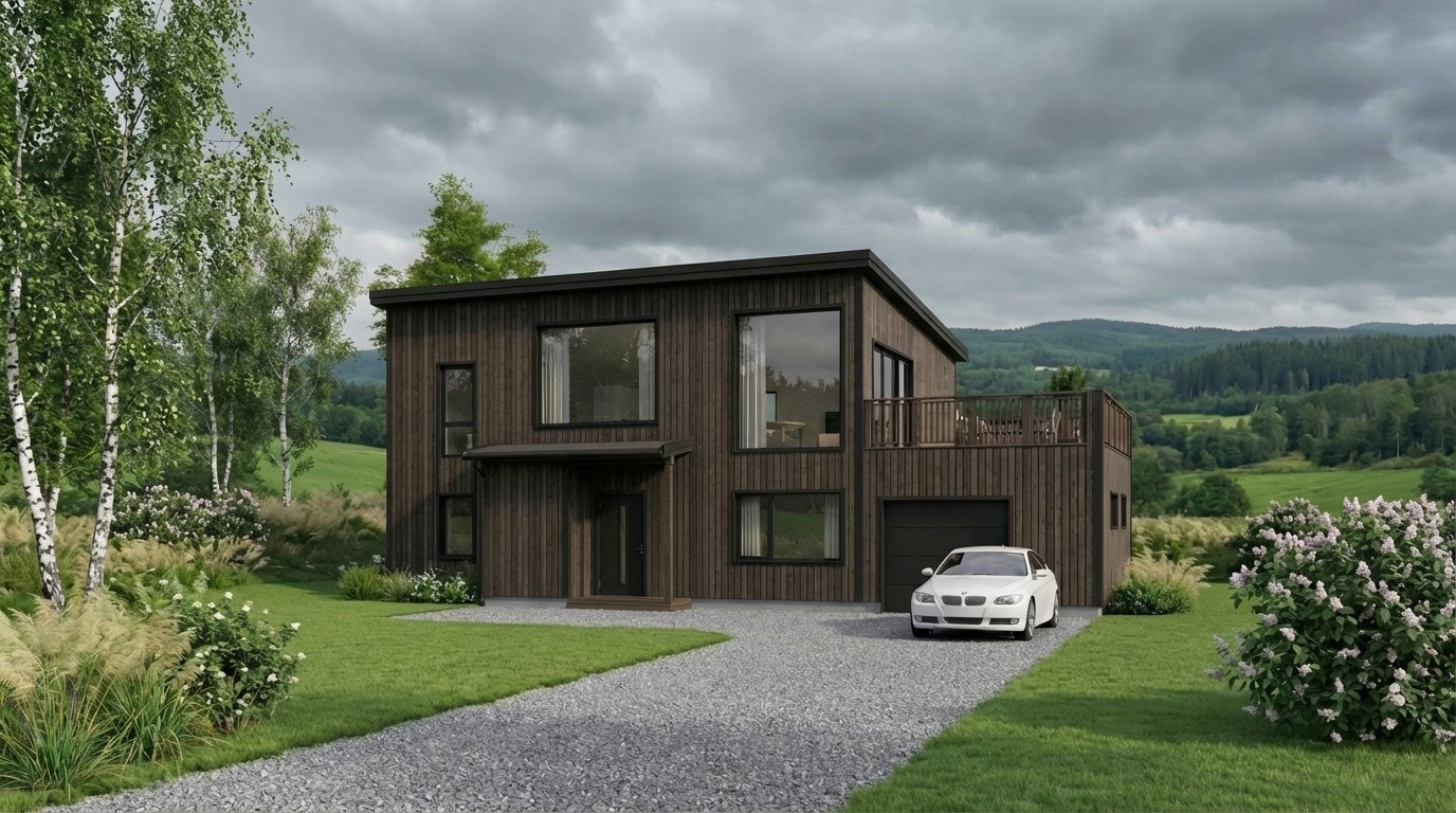 Illustrert boligtype Komplett på tomt Galleribilde