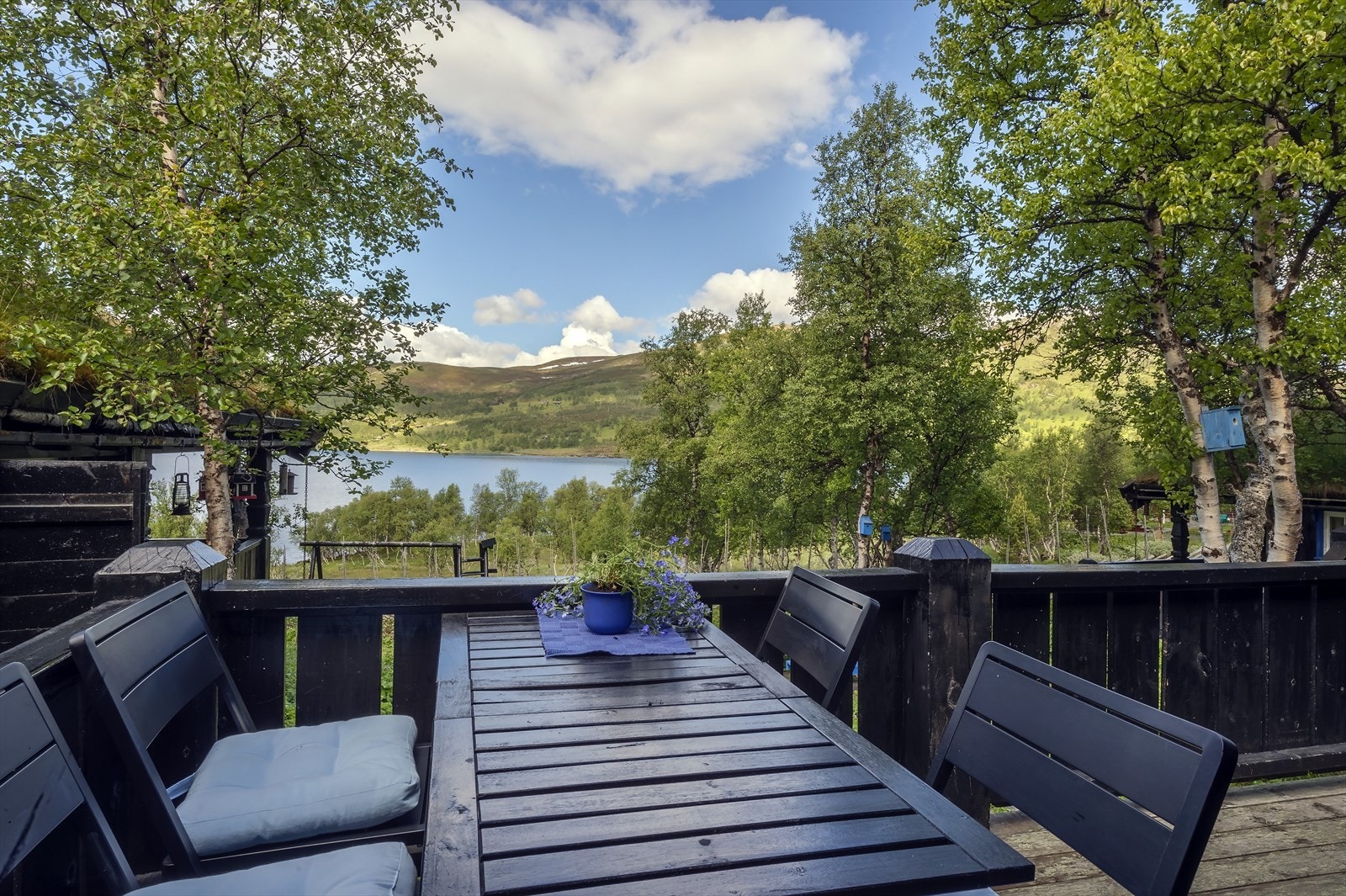 Utsikt mot Skarvatnet fra terrassen en fin sommerdag Galleribilde